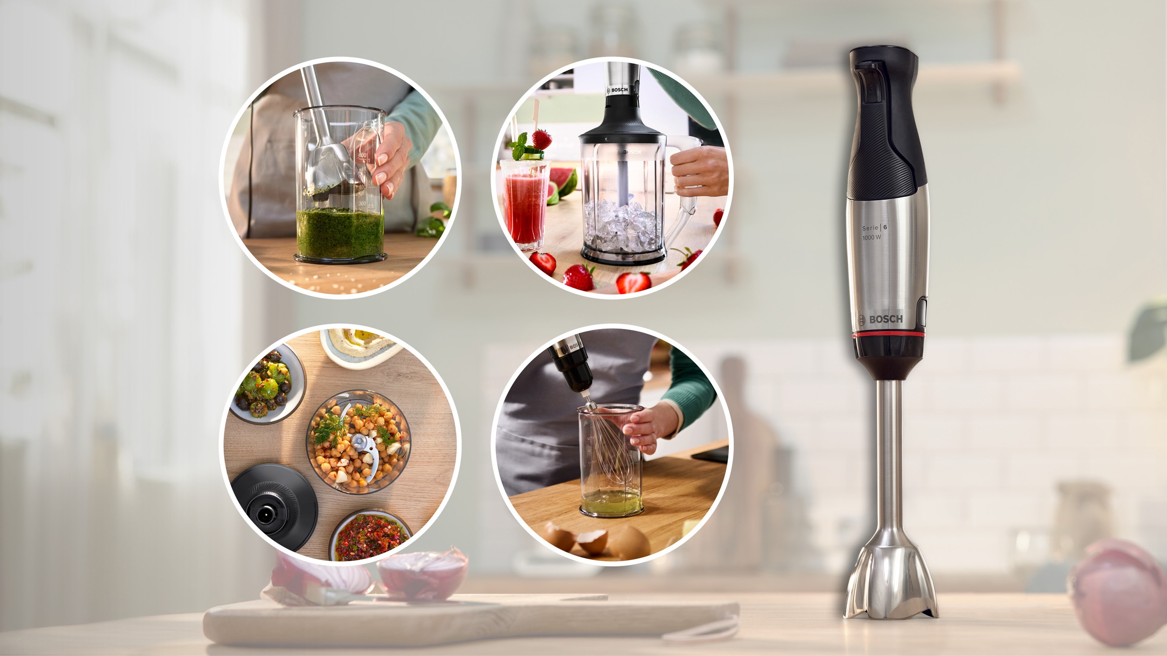 BOSCH Stabmixer »ErgoMaster Serie 6 MSM6M652, Zerkleinerer, Mixer, Schneebesen, Edelst.«, 1000 W, Mixbecher, Metallkuplung, Luftkühlung, 10 Jahre Motorgarantie