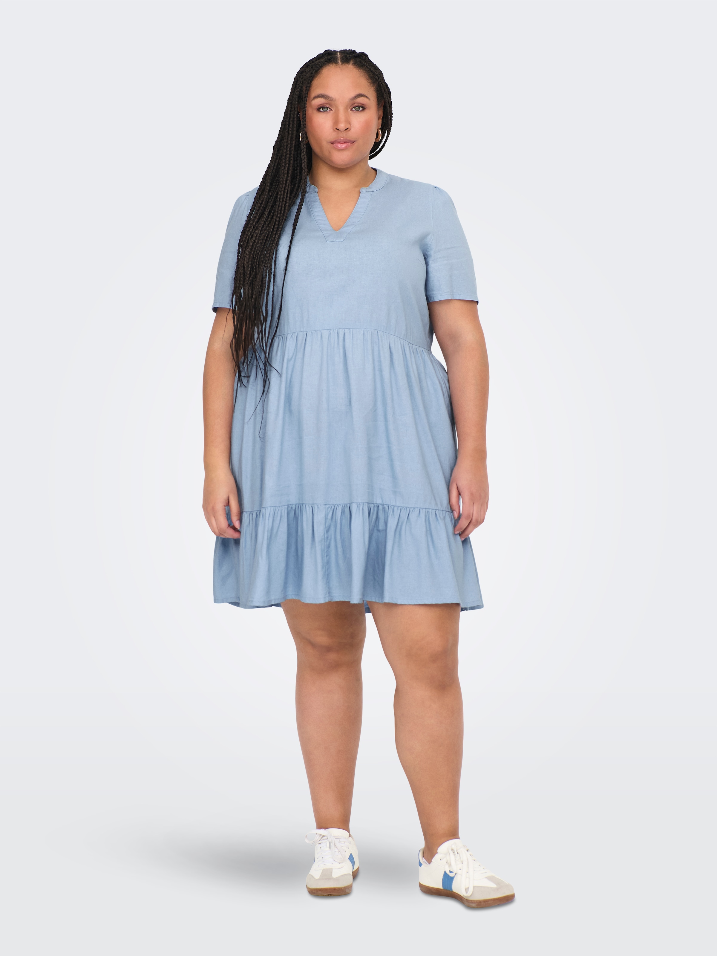 ONLY CARMAKOMA Minikleid »CARTIRI-CARO S/S V-NECK LIN DRESS TLR«, Sommerkleid