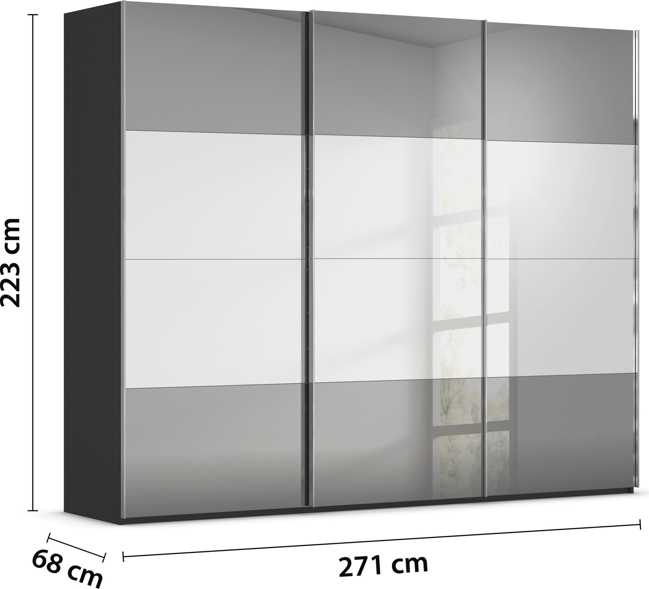 rauch Schwebetürenschrank »Kleiderschrank Schrank Garderobe Schlafzimmerschrank SCALE-FYRA«, edle Türen viergeteilt Front Spiegel-Mix viele Farben MADE IN GERMANY
