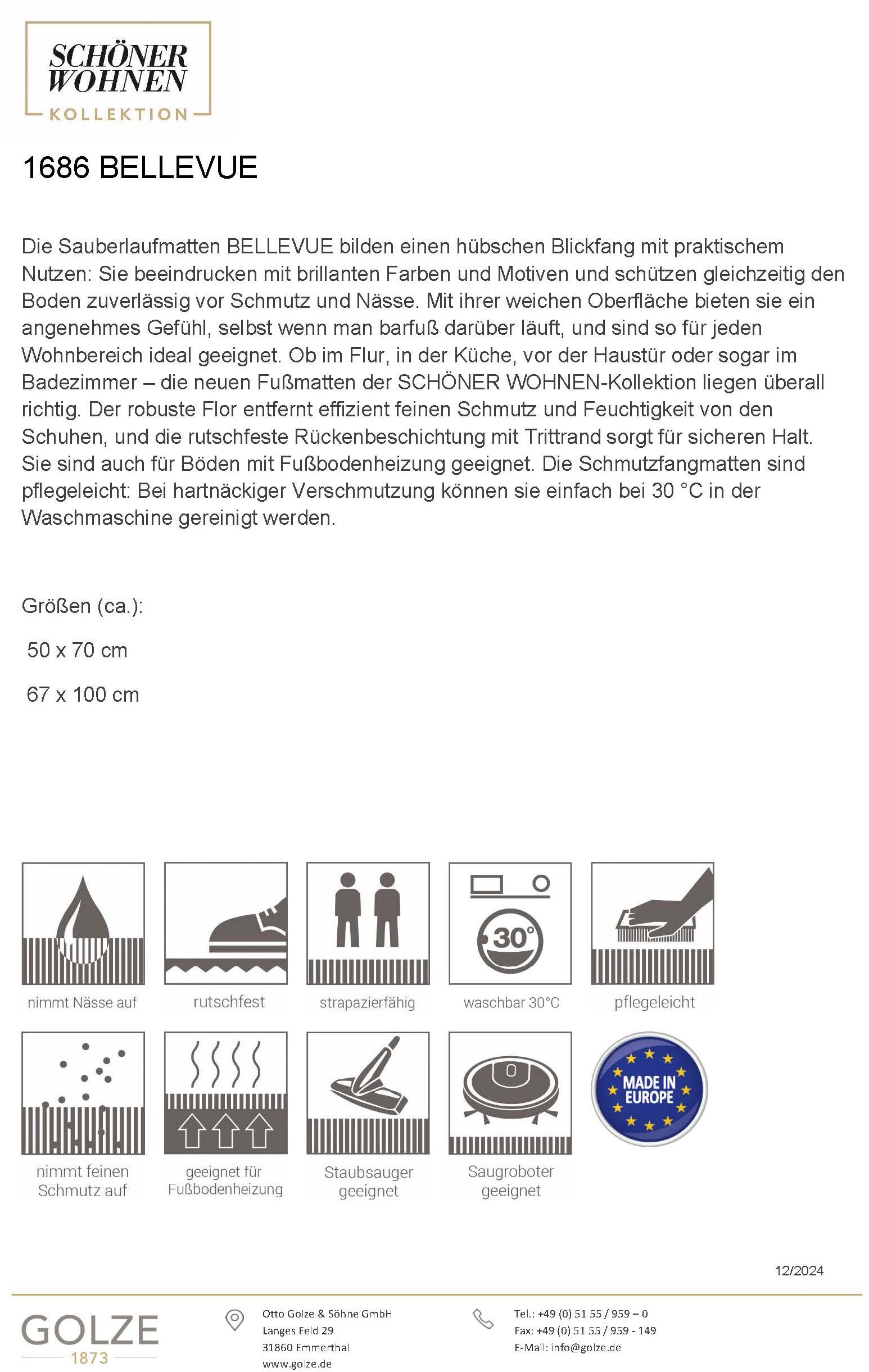 SCHÖNER WOHNEN-Kollektion Fußmatte »Bellevue«, rechteckig, 8 mm Höhe, Türmatte, Schmutzfang, In und Outdoor, Sauberlauf, waschbar