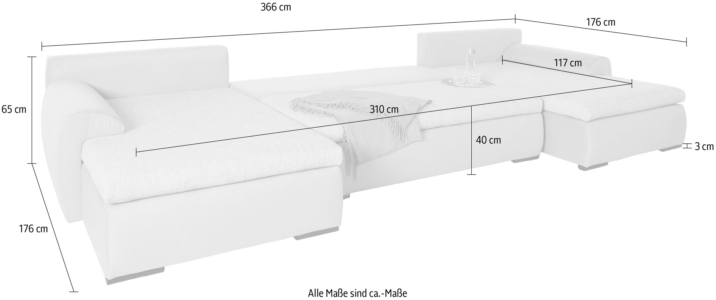 Home affaire Wohnlandschaft »Win U-Form«, wahlweise mit Bettfunktion und Bettkasten