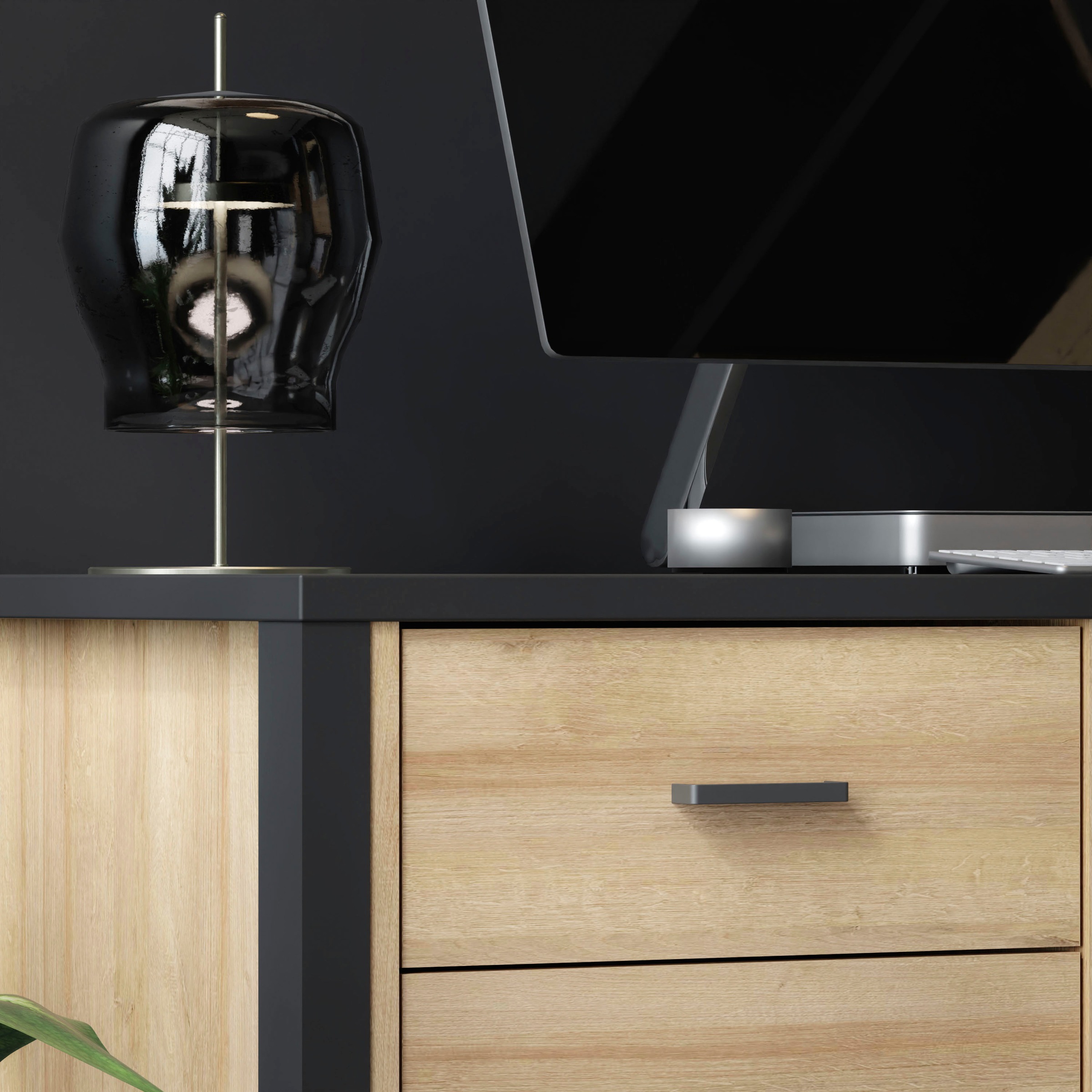 FORTE Schreibtisch »High Rock«, mit Tür & Schublade, Industrial-Look, Knieblende, Breite 120 cm