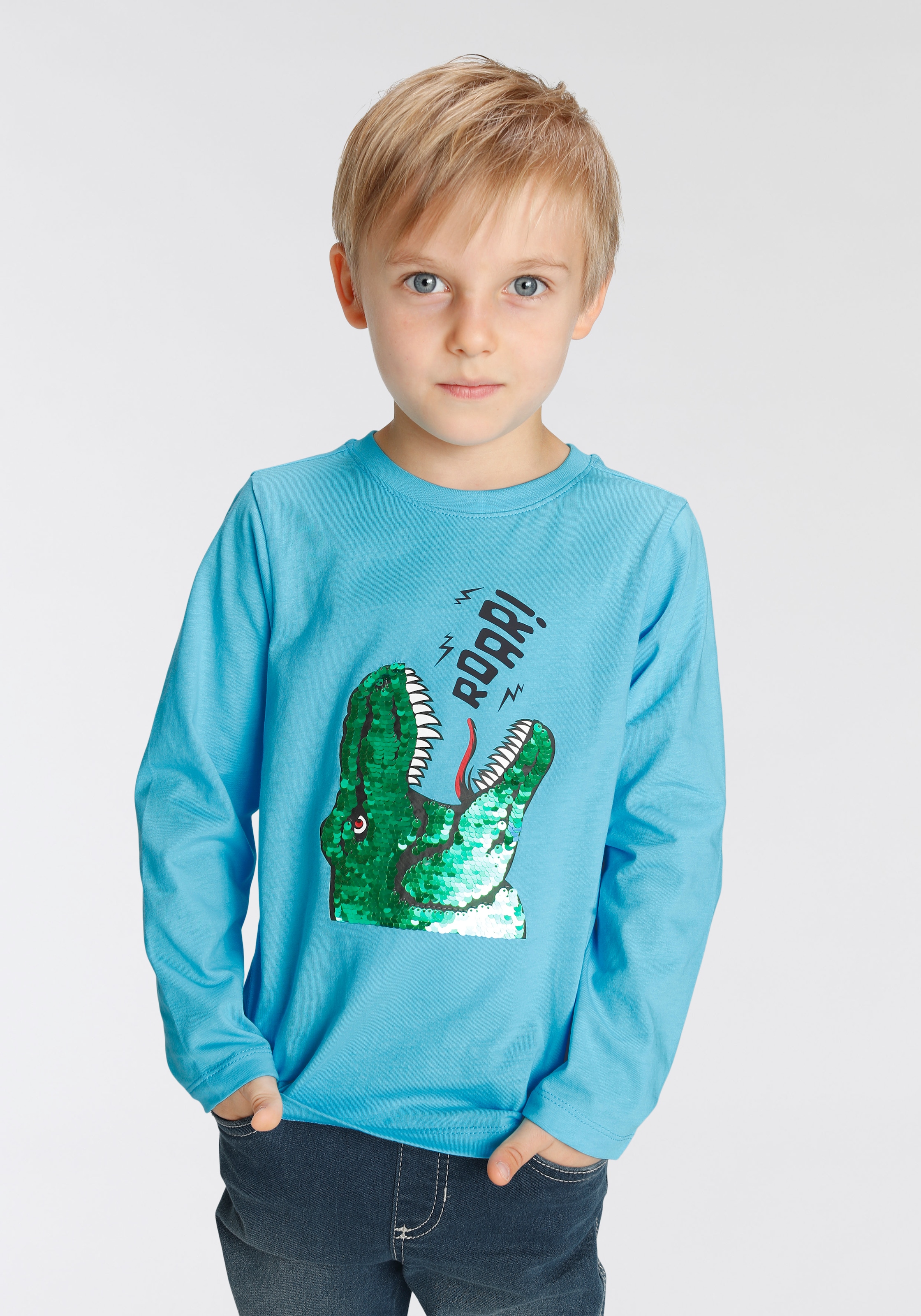 Langarmshirt »mit aus im Dino-Motiv kaufen Wendepailletten« KIDSWORLD Online-Shop