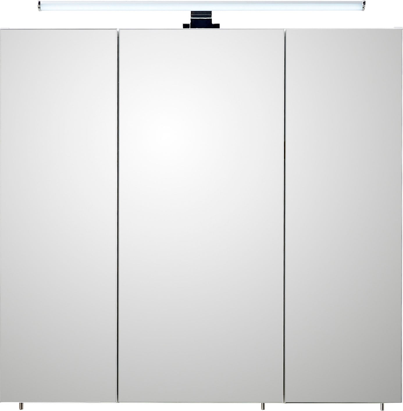 Saphir Spiegelschrank »Quickset 360 Badschrank, 3 Spiegeltüren, 6 Einlegeböden, 75 cm breit«, inkl. LED-Beleuchtung, Türdämpfer, Schalter-/Steckdosenkombination