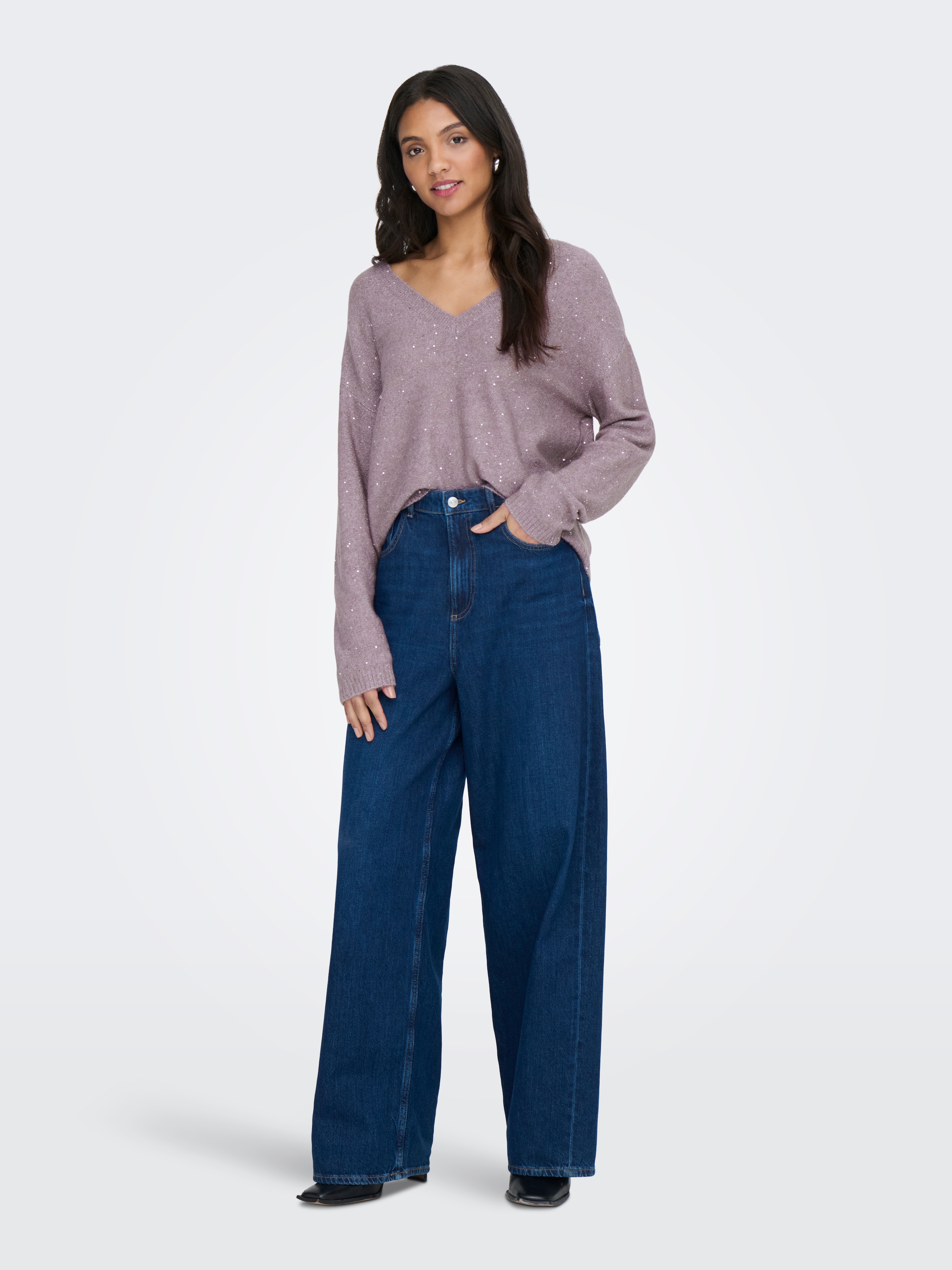 ONLY Strickpullover »ONLARIZONA LS SEQUINS V-NECK PUL KNT«