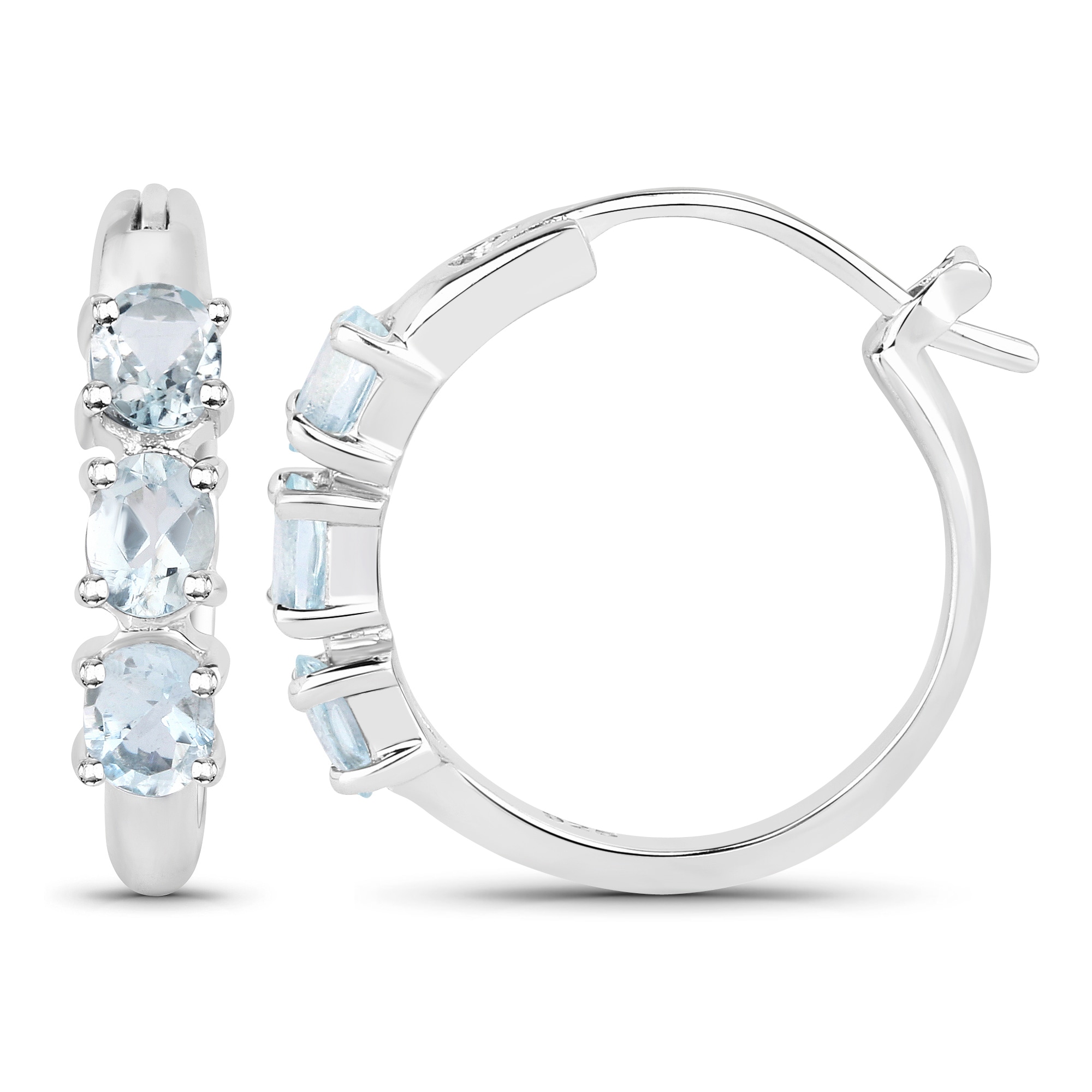 Vira Jewels Paar Creolen »Silber 925 rhodiniert mit 6 hellblauen Aquamarinen«