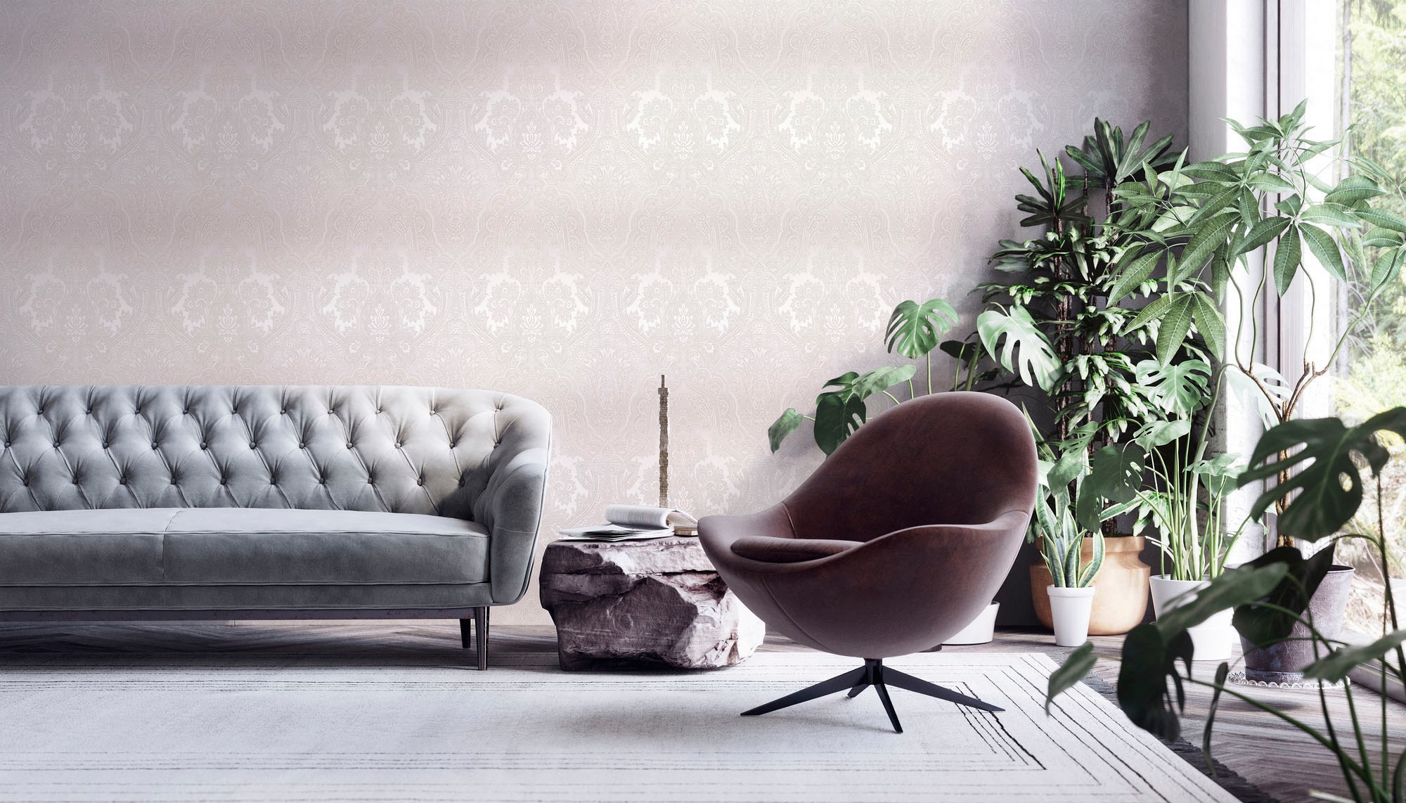 living walls Vliestapete »My Home My Spa«, Barock-ornamental-Glitzermuster, Barock Tapete Ornament Muster glitzernd Hintergrund matt glatt Vlies