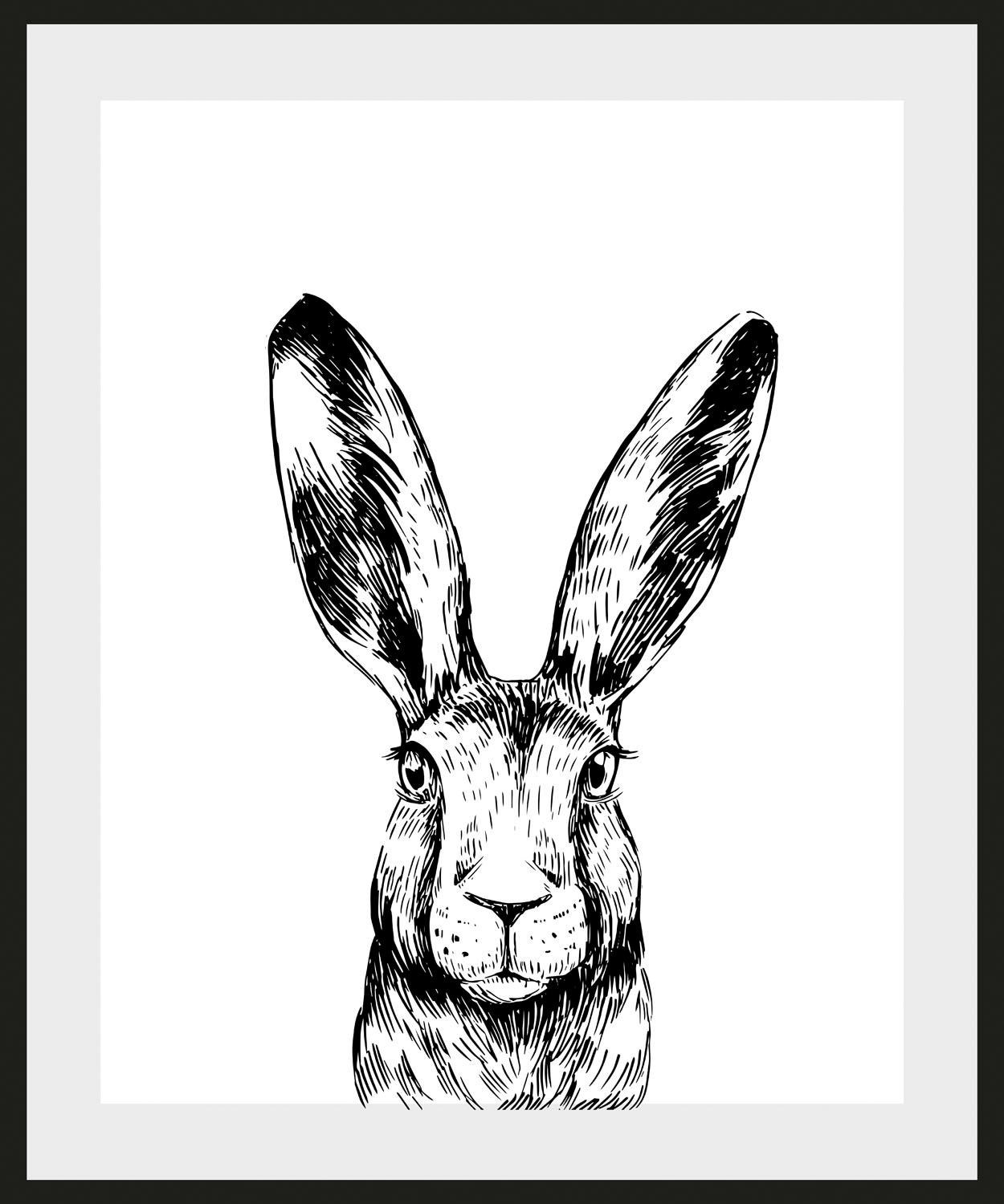 queence Bild »Matias«, Hase-Hasen-Schwarz-Weiß-Kunst-Haustiere, (1 St.), HD Premium Poster-Druck inkl. Holzrahmen