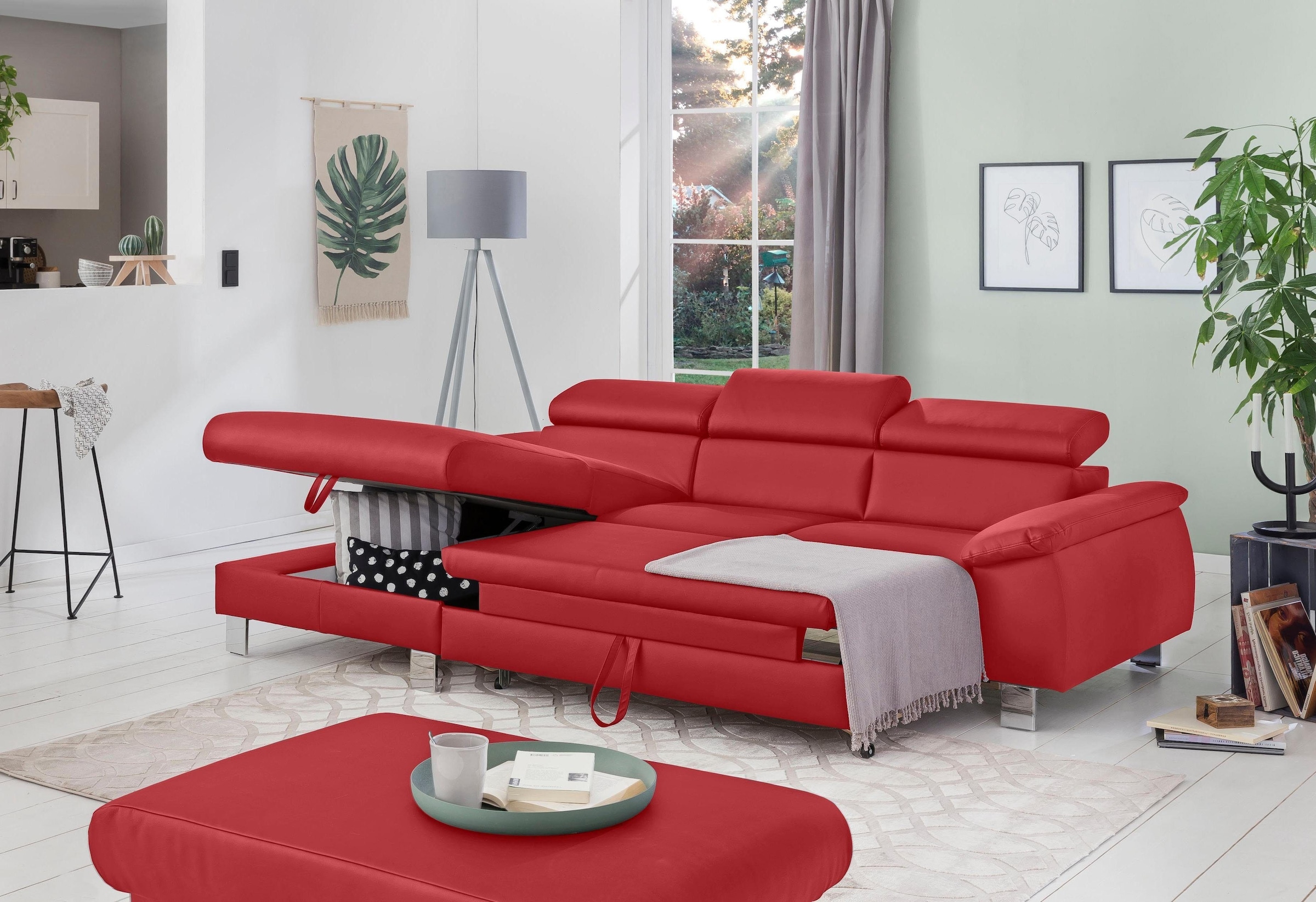 COTTA Polstergarnitur »Komaris L-Form«, (Set), Set bestehend aus: Ecksofa mit Kopfteilverstellung & Hocker