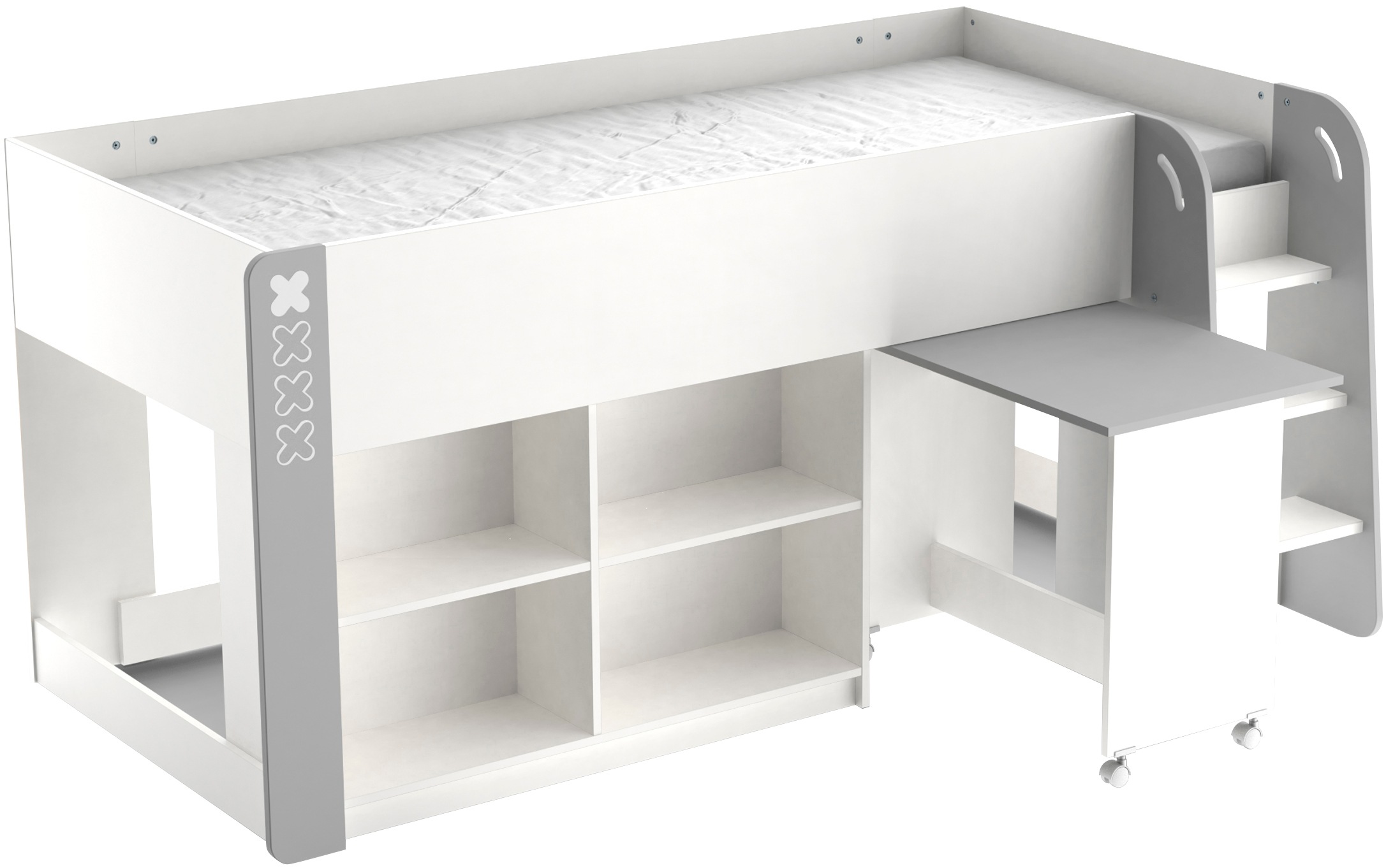 Demeyere GROUP Hochbett »HAMPTON«, Kombi Bett mit Schreibtisch auf Rollen, günstig online kaufen