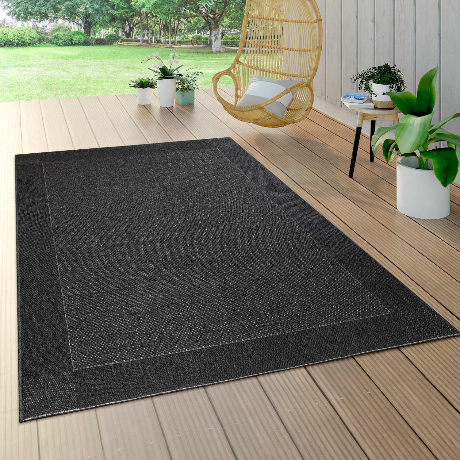 Paco Home Teppich »Waregem 621«, geeignet, auf Wohnzimmer Outdoor Flachgewebe, rechteckig, Raten kaufen meliert, mit Bordüre