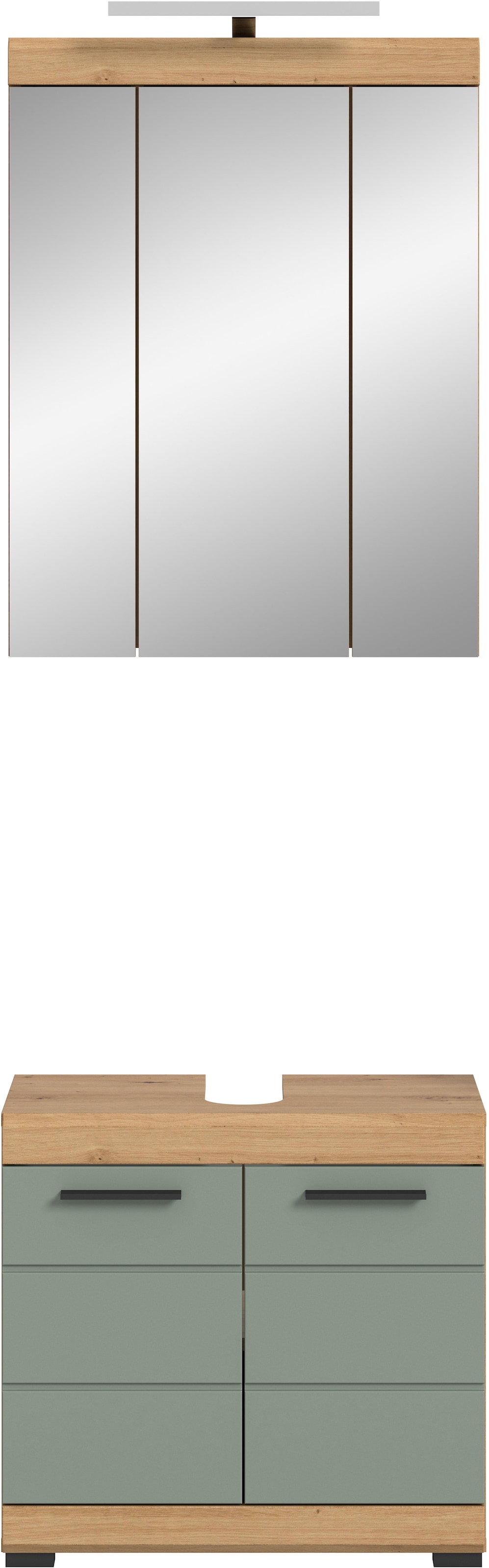 INOSIGN Badmöbel-Set »Siena, 2 teilig, inklusive LED Beleuchtung, bestehend aus:«, (Set), Waschbeckenunterschrank, Spiegelschrank, LED Badaufsatzleuchte