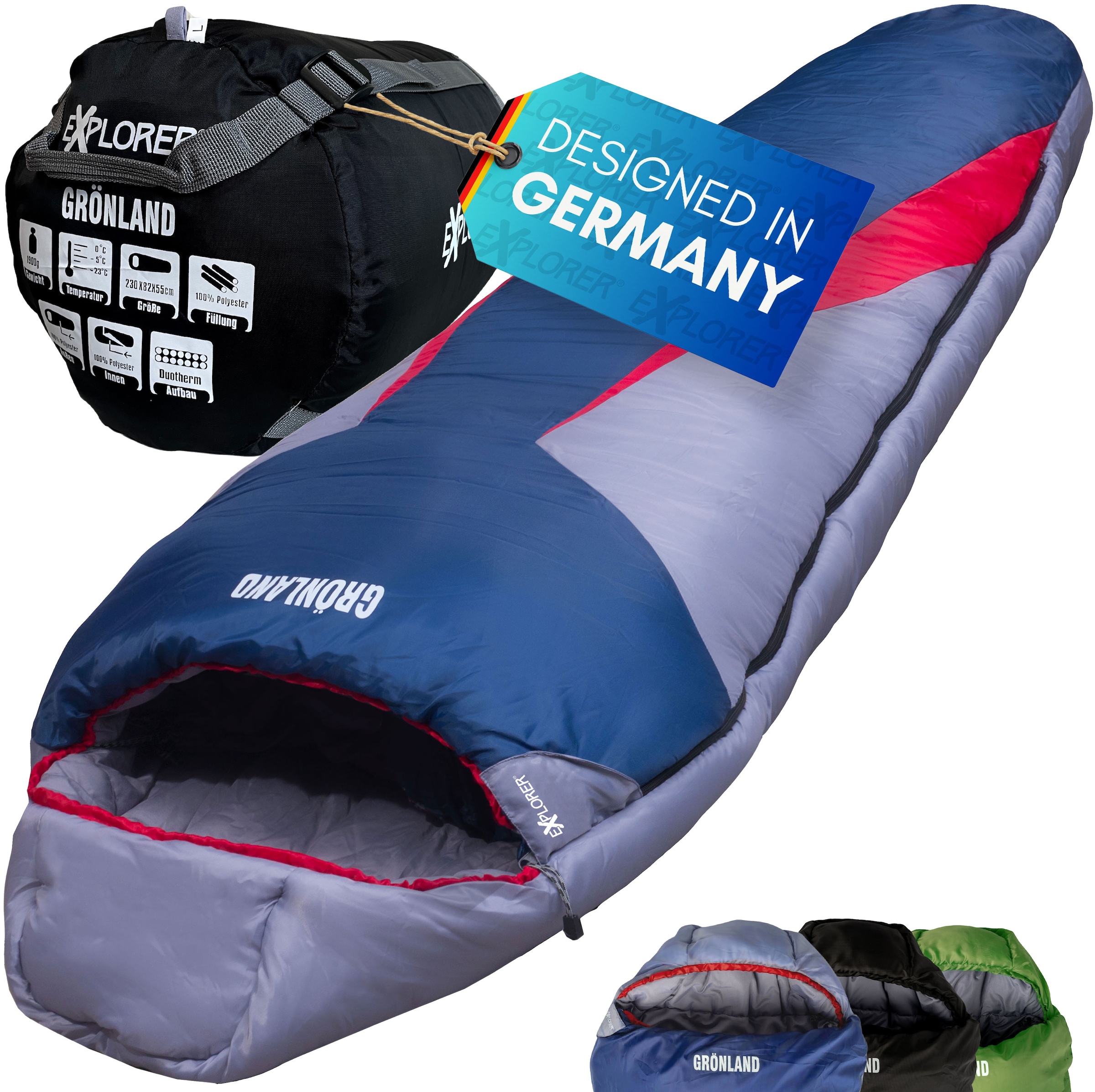 EXPLORER Mumienschlafsack »Grönland Camping Schlafsack 230x82x55cm Outdoor warm«, (+0°C bis -23°C Frühling/Sommer/Herbst/Winter Reise Festival), kombinierbar 1900g