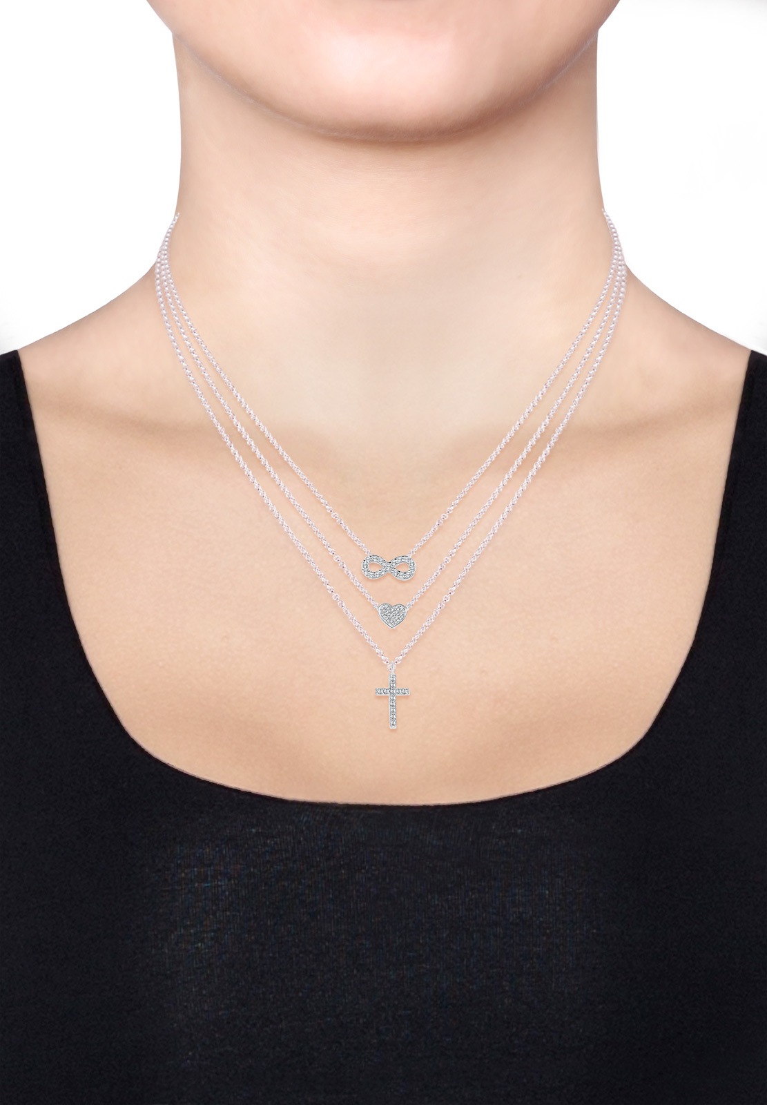 Elli Gliederkette »Infinity Herz Kreuz Kristall Silber«