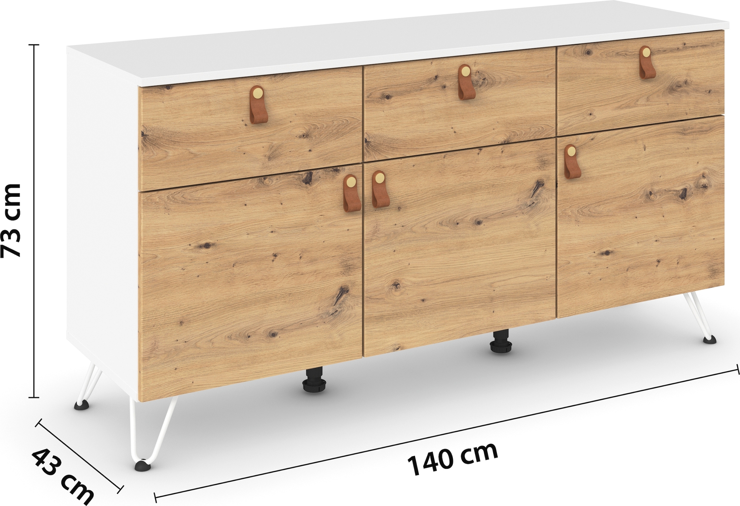rauch Kombikommode »Homey by Aditio«, mit Grifflaschen in Leder, 3 Schubladen mit Softclose-Funktion