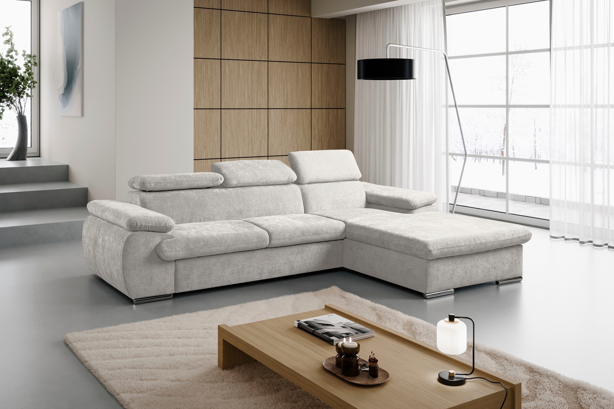WERK2 Ecksofa »Cosmo 282 x 192 cm modern & bequem, Multifunktionen, Bettfunktion« Chenille, L-Form, XXL, Schlaffunktion, Bettkasten
