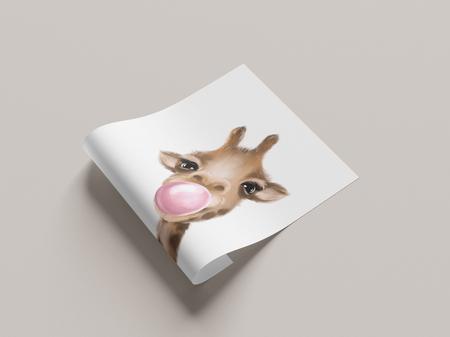 Lüttenhütt Poster »Giraffe mit Kaugummi in Rosa«, Fantasy-Giraffe-Giraffen Bilder-Tiere, (1 St.), HD Premium Druck