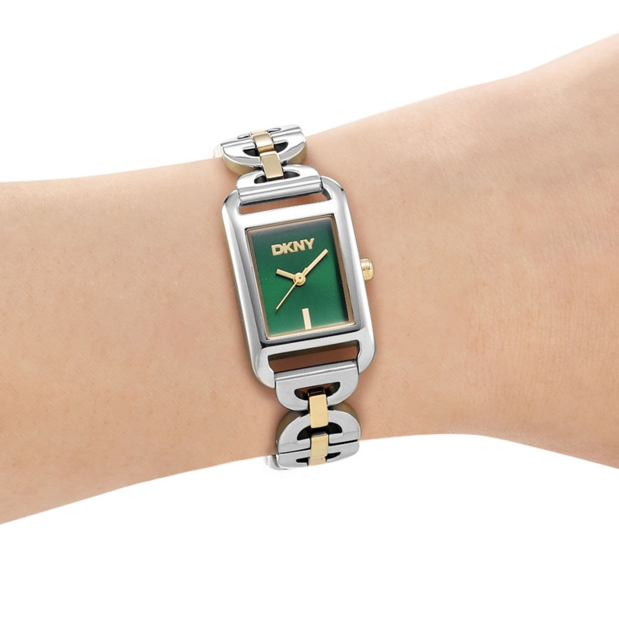 DKNY Quarzuhr »Open Link square Watch« Armbanduhr, Damenuhr, Edelstahlarmband, analog