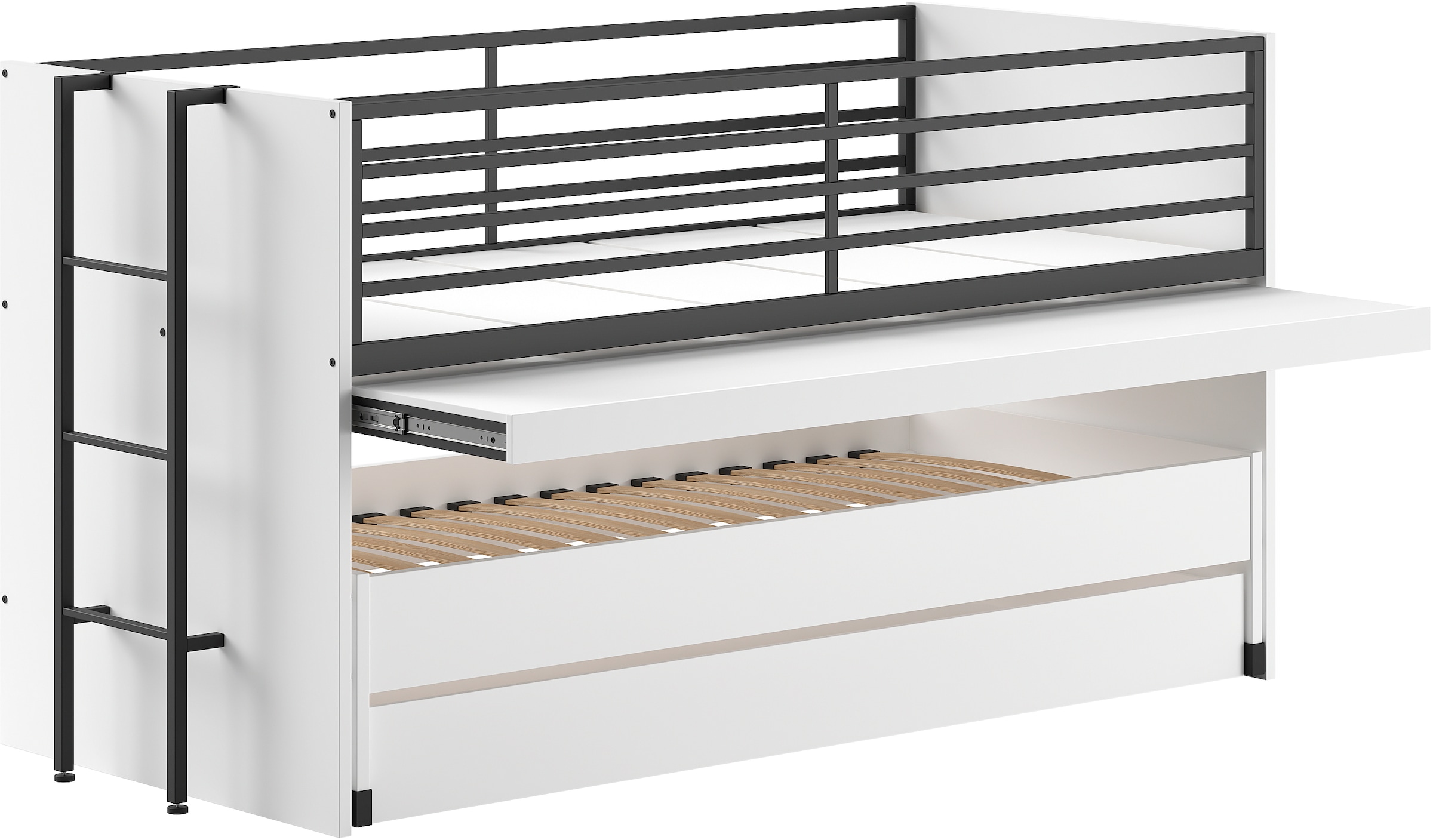 Home affaire Etagenbett, (Made in Europe), für kleine Räume, 2 Liegefl., Bettschublade, inkl. Schreibtisch, Dekor