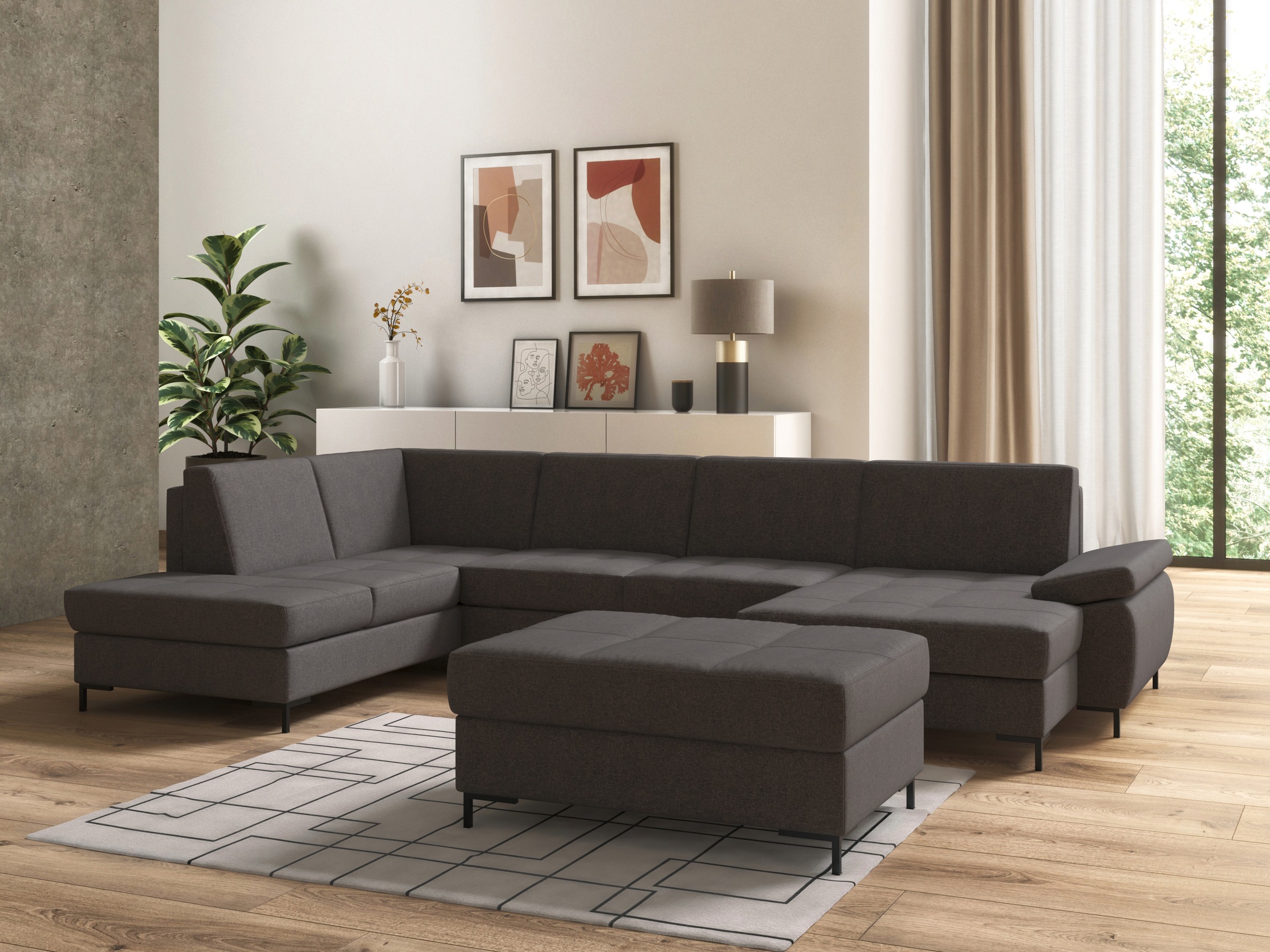 DOMO collection Wohnlandschaft »Capelo, komfortabel, klare Linien zeichnen dieses Design aus, U-Form«, mit Armteilverstellung, wahlweise mit Bettfunktion, Federkern
