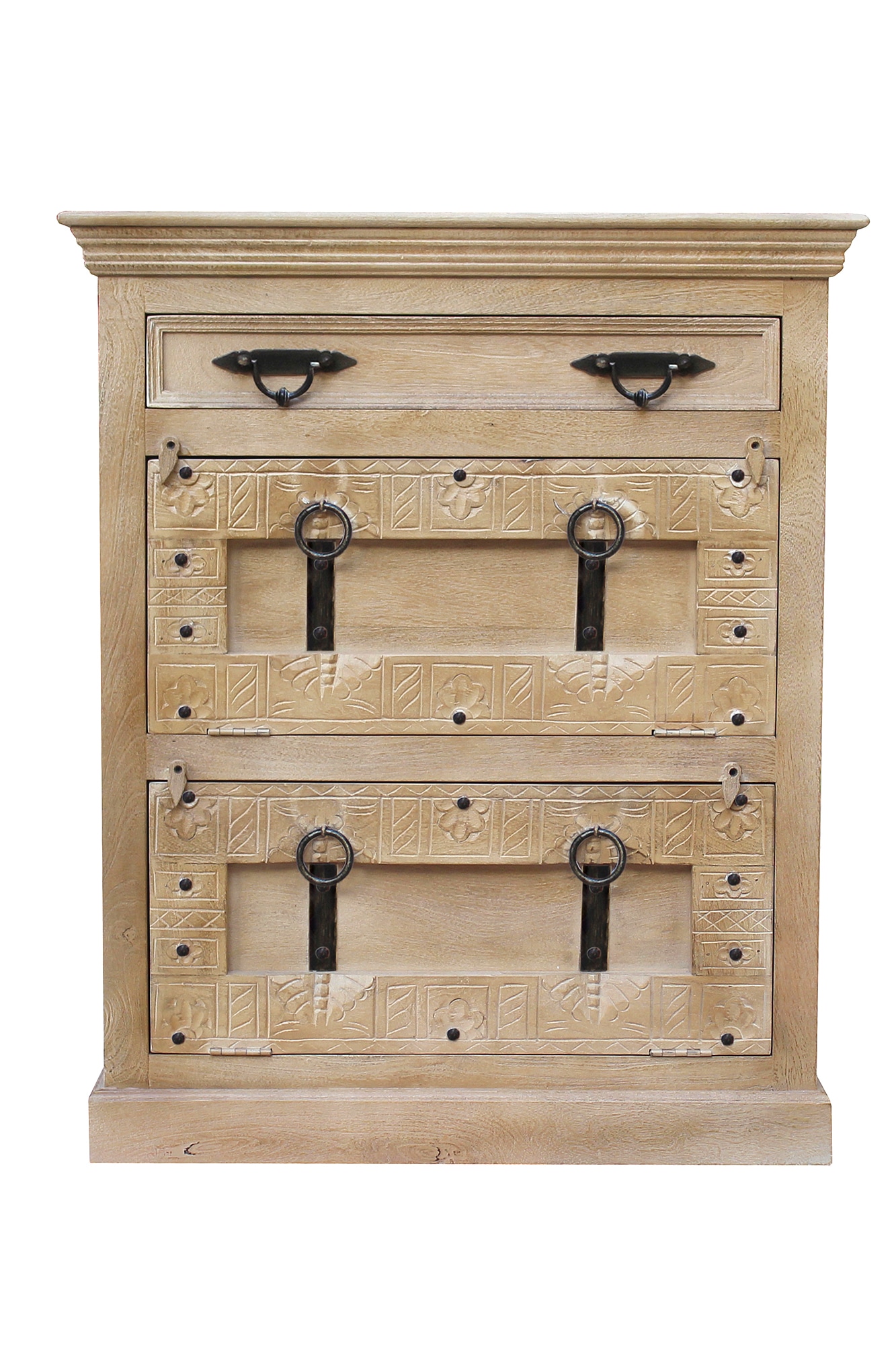 SIT Garderoben-Set, (Set, 6 St., Dielen-Set), Front mit aufwändigen Schnitzereien, Ringgriffe & Beschläge aus Metall