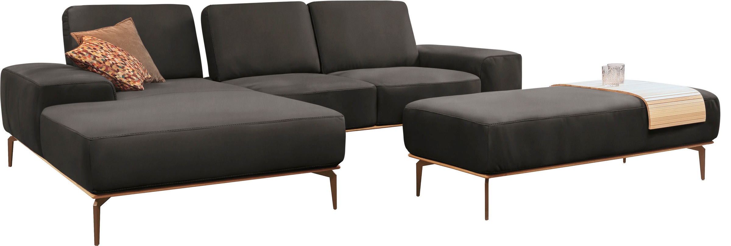 W.SCHILLIG Ecksofa »run, Designsofa mit tollem Sitzkomfort, bequem, L-Form«, mit Holzsockel, Füße in Bronze pulverbeschichtet, Breite 279 cm