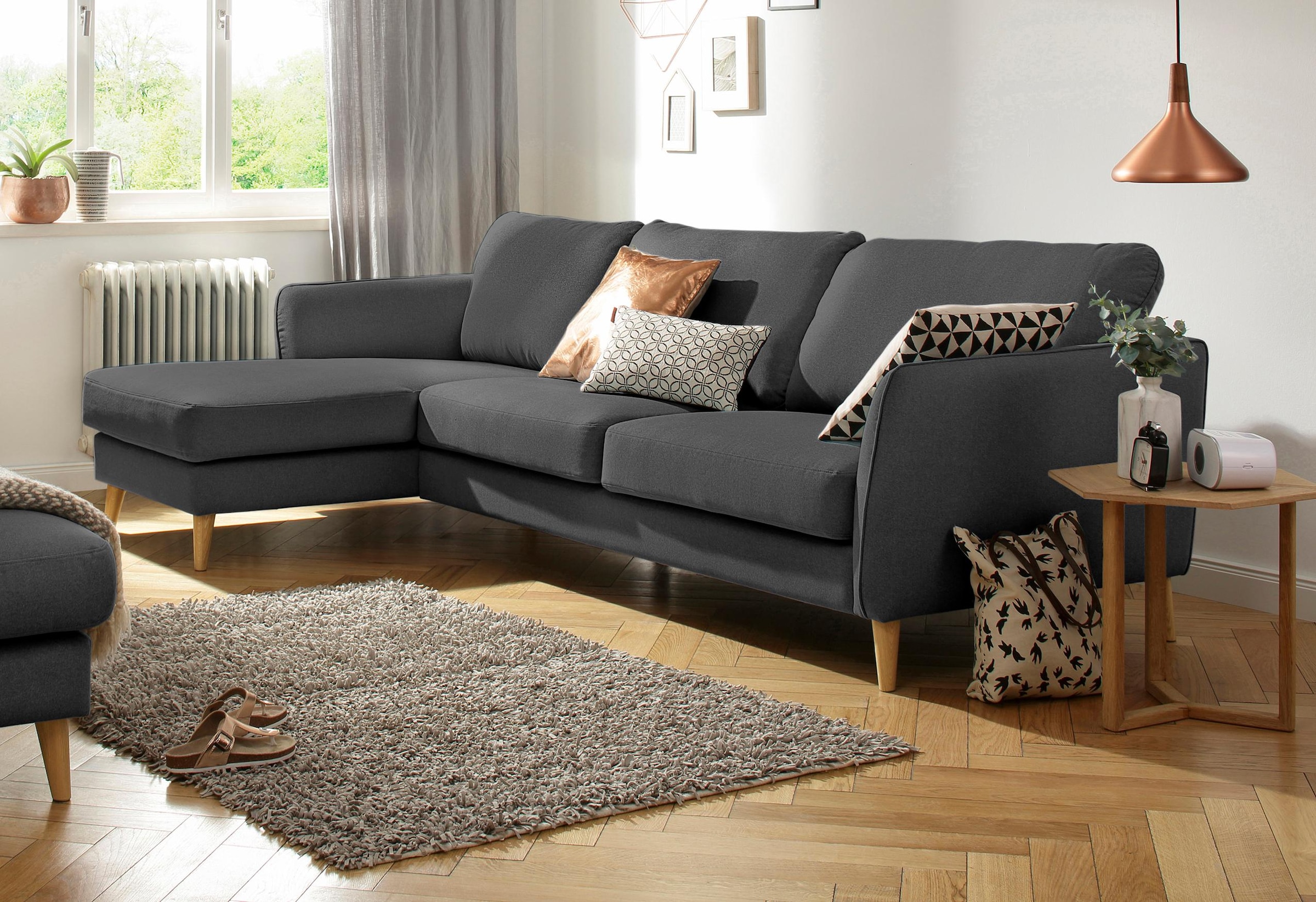 Home affaire Ecksofa »MARSEILLE (279/152cm),L-Form, Rec. rechts/links«, Massivholzbeine aus Eiche, in verschieden Bezügen und Farbvarianten