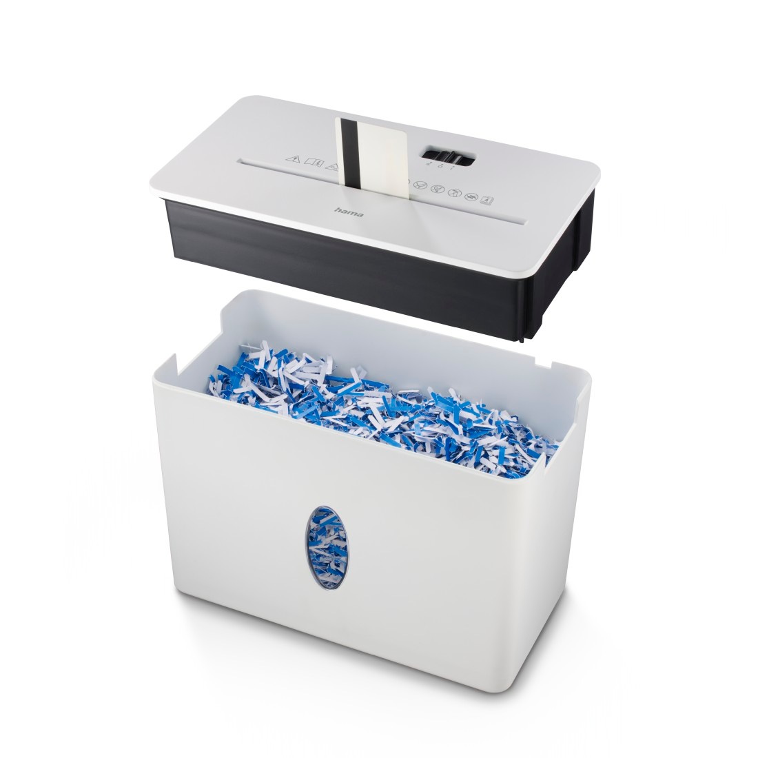 Hama Aktenvernichter »Aktenvernichter Partikelschnitt (Papier + Plastik, Korb, 4 Blatt, P4)«, Mit Papierkorb, 4 x 33 mm Schnitzel, Automatik, Rücklauf