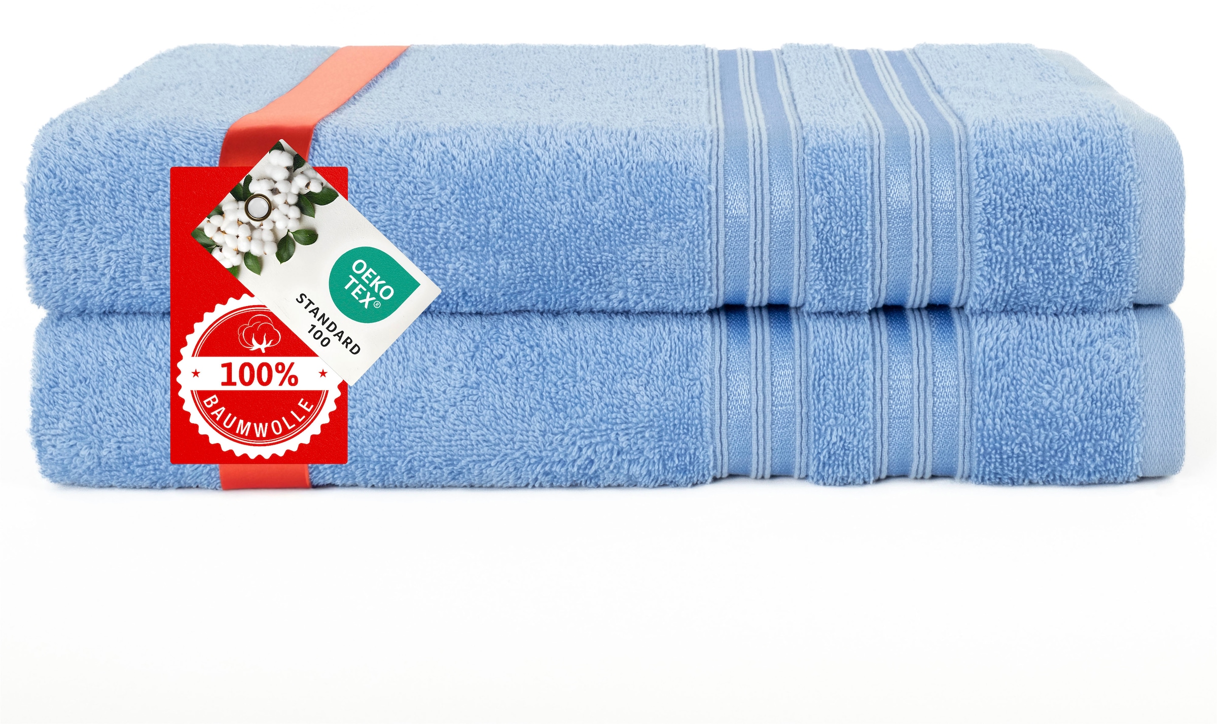 HAMMETEX Duschtuch »2er Set Badetücher 70x140 cm, 100% Baumwolle, Weich & Saugstark«, (Set, 2 St., 2), mit Bordüre, einfarbig, weich