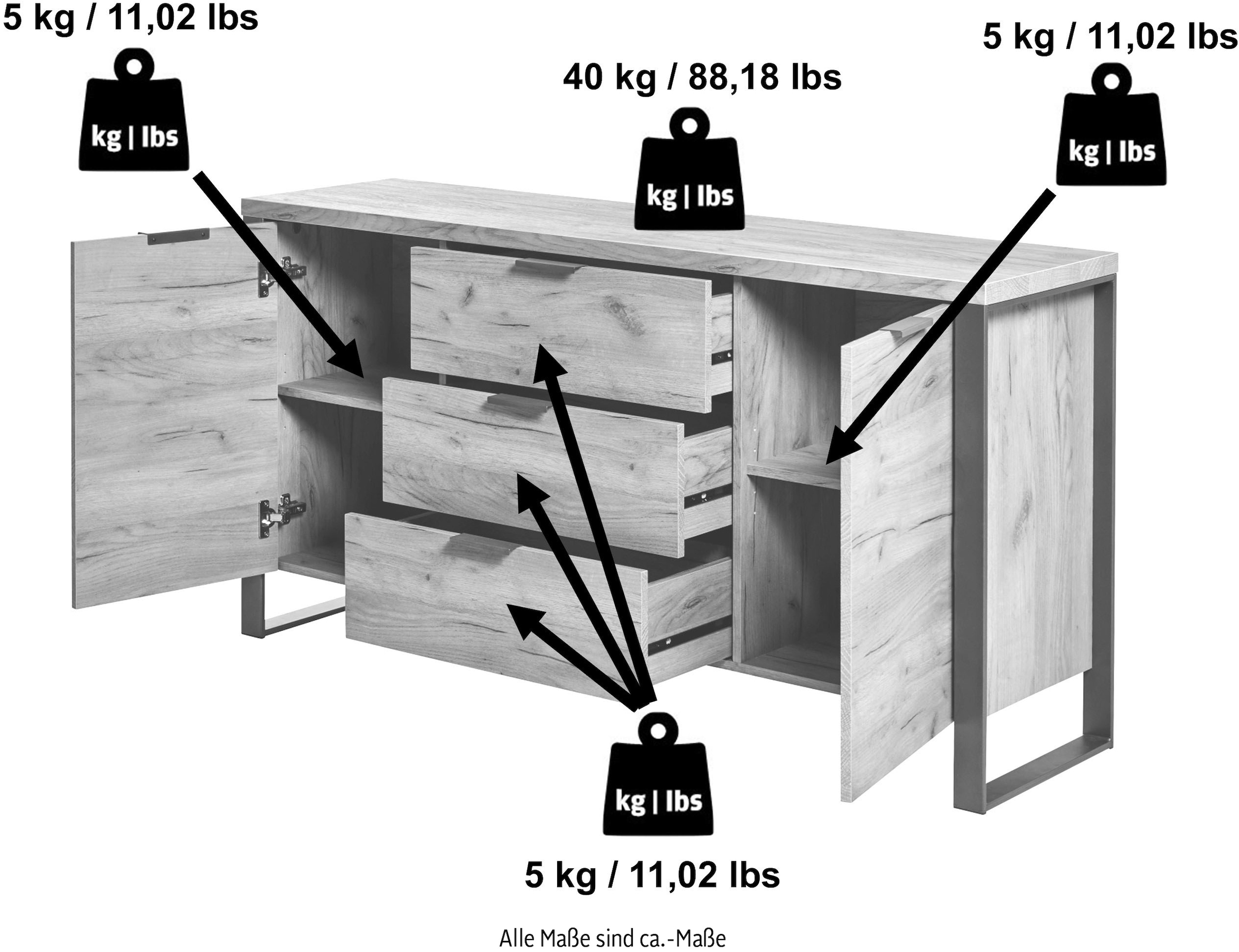 Jahnke Sideboard »LOOP SB 150«, (1 St.), mit 2 Türen + 3 Schubladen, Breite ca. 150 cm