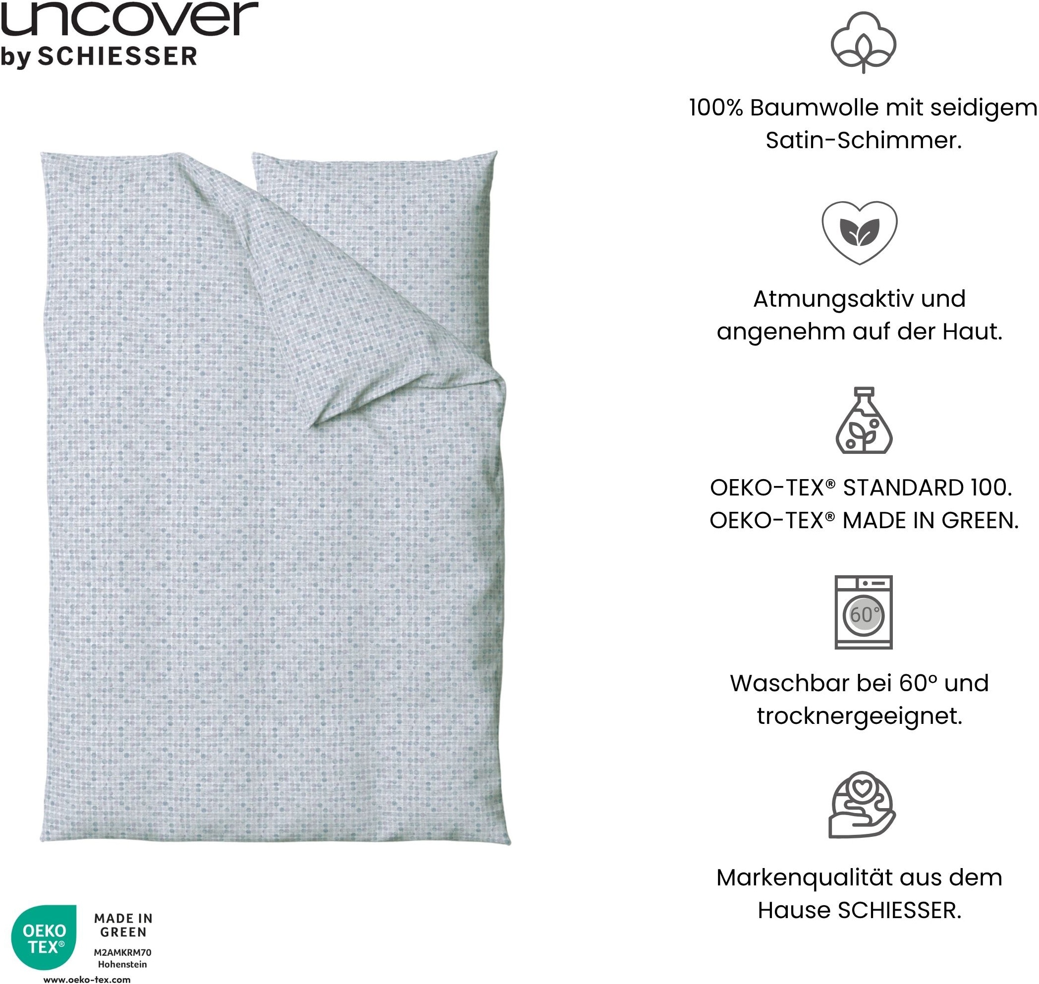 uncover by SCHIESSER Bettwäsche »Punto aus edlem Baumwollsatin, 135x200 cm + 80x80 cm« 2 Stk. OEKO-TEX® MADE IN GREEN