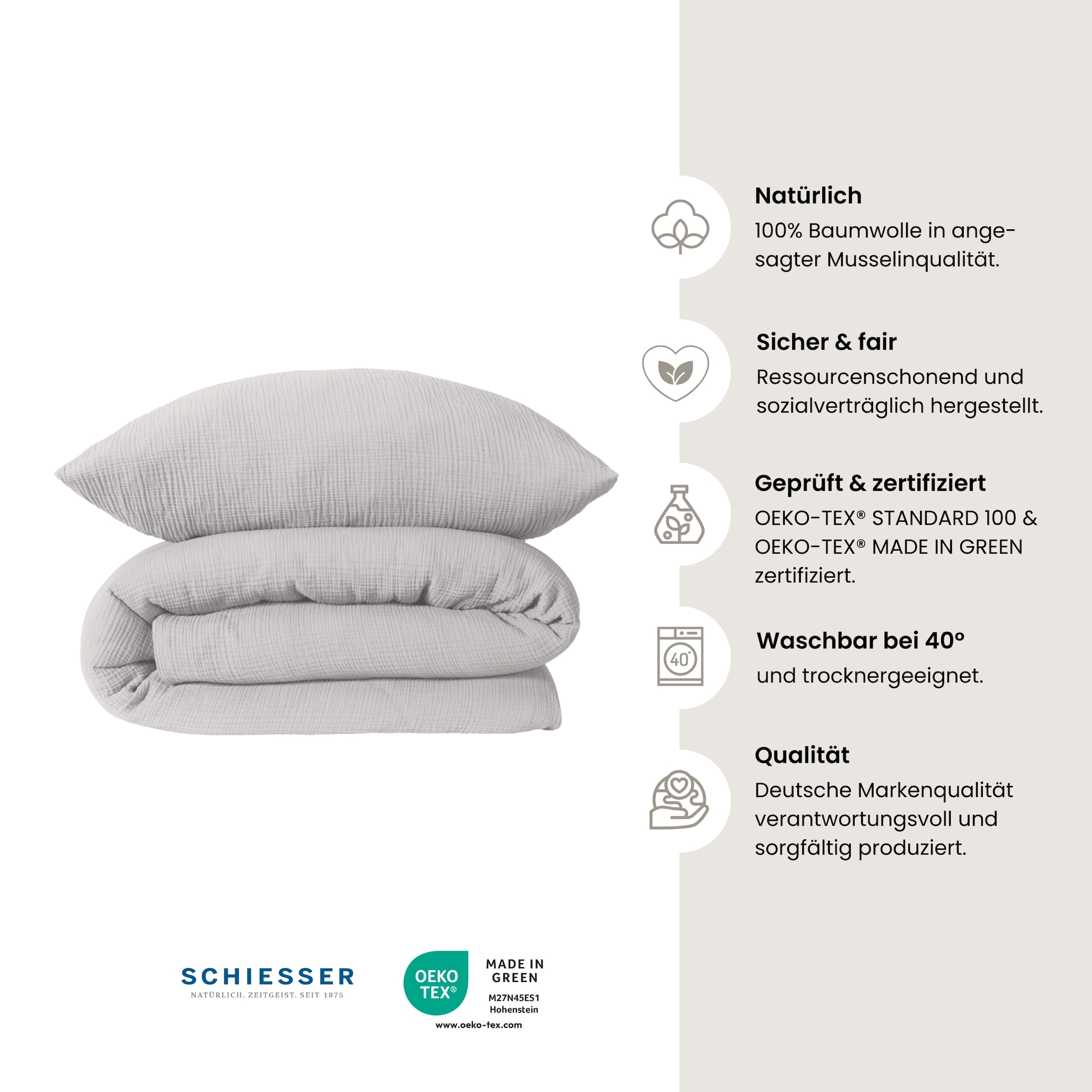 Schiesser Bettwäsche »Molly aus softer Musselin-Qualität in gedeckten, natürlichen Farben«, (2 tlg.), MADE IN GREEN by OEKO-TEX®