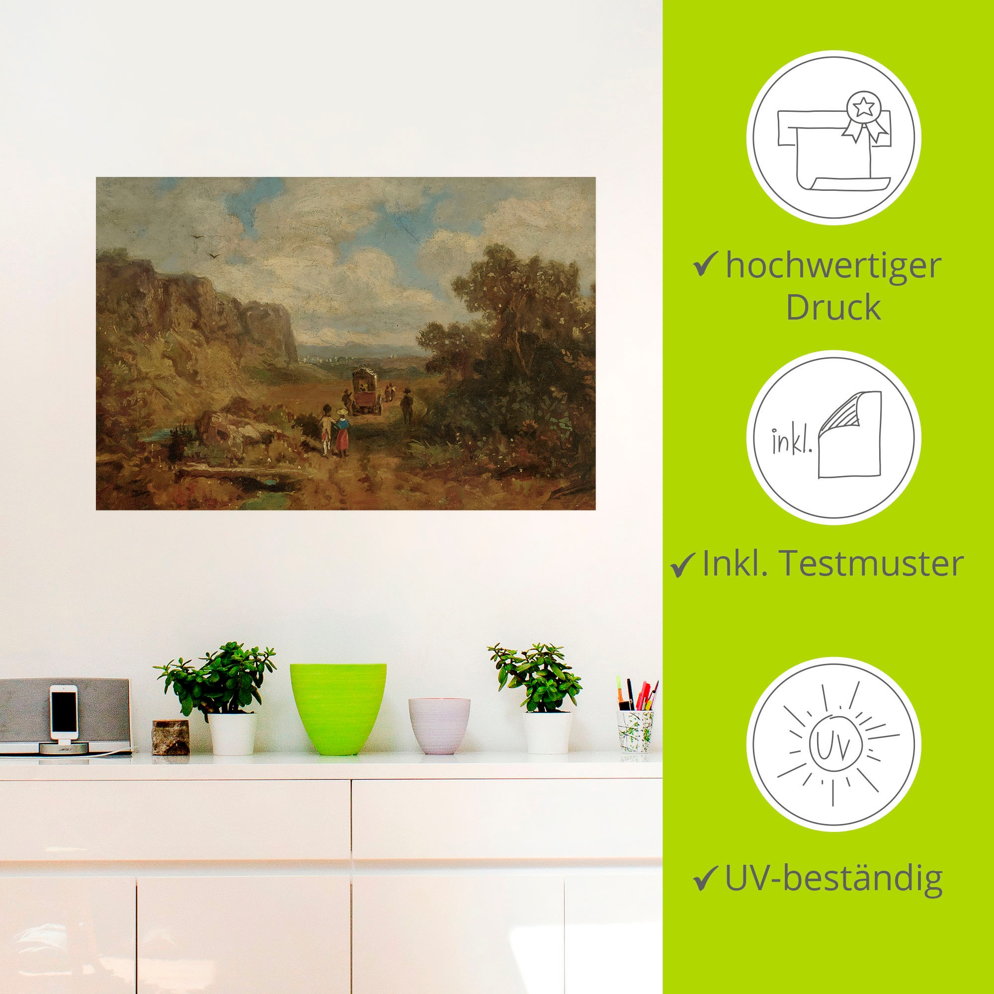 Artland Wandbild »Landschaft mit Postkutsche.«, Kutschen, (1 St.), als Alubild, Leinwandbild, Wandaufkleber oder Poster in versch. Größen
