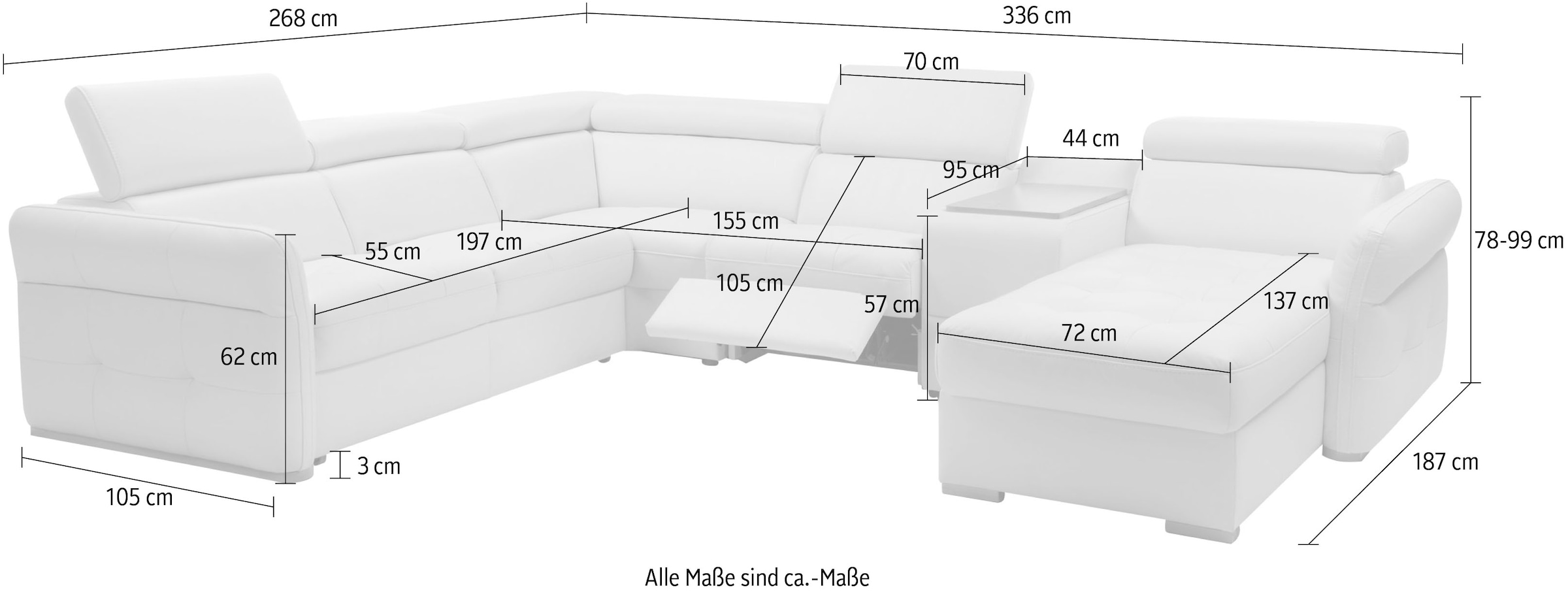 exxpo - sofa fashion Wohnlandschaft »Massimo, Familien Sofa mit viel Platz, Lederbezug, bequem, komfortabel«, U-Form, inkl. Bettfunktion, Bettkasten, elektr. Relaxfunktion