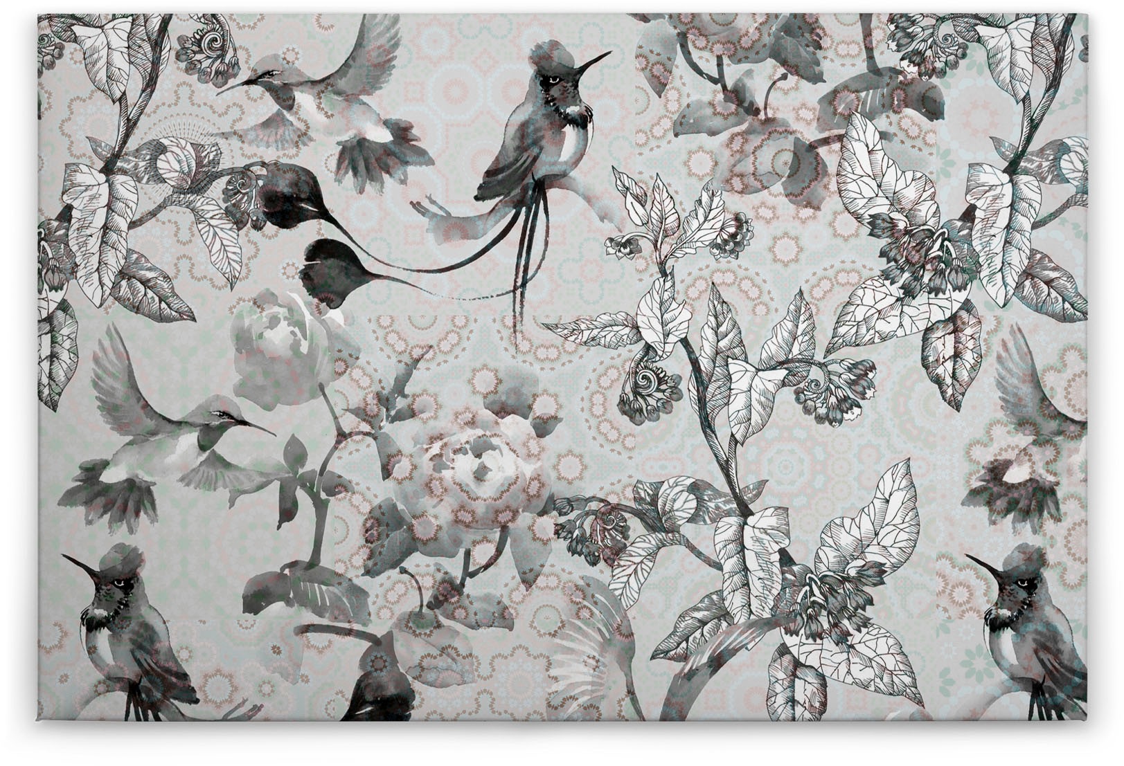 A.S. Création Leinwandbild »exotic mosaic 4«, Kunst-Vögel-Kinder, (1 St.), Mosaik Keilrahmen Floral Blumen Vögel Leinwand-Bild Wohnzimmer modern