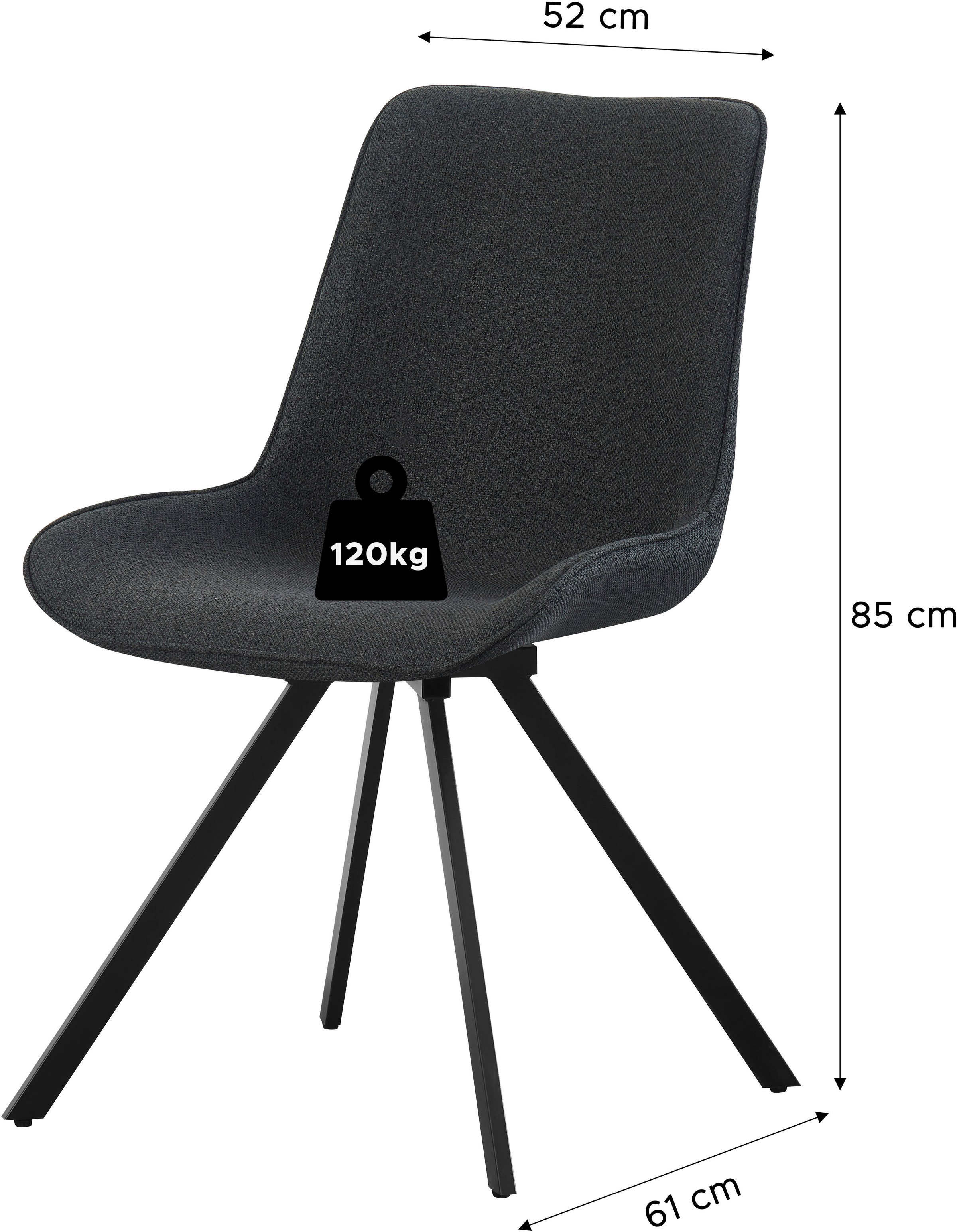 Home affaire Drehstuhl »INUVIK, 2er Set, mit Metallgestell in matt schwarz« (Set) 2 Stk.in verschiedenen Farben, Belsatbarkeit pro Stuhl 120 kg