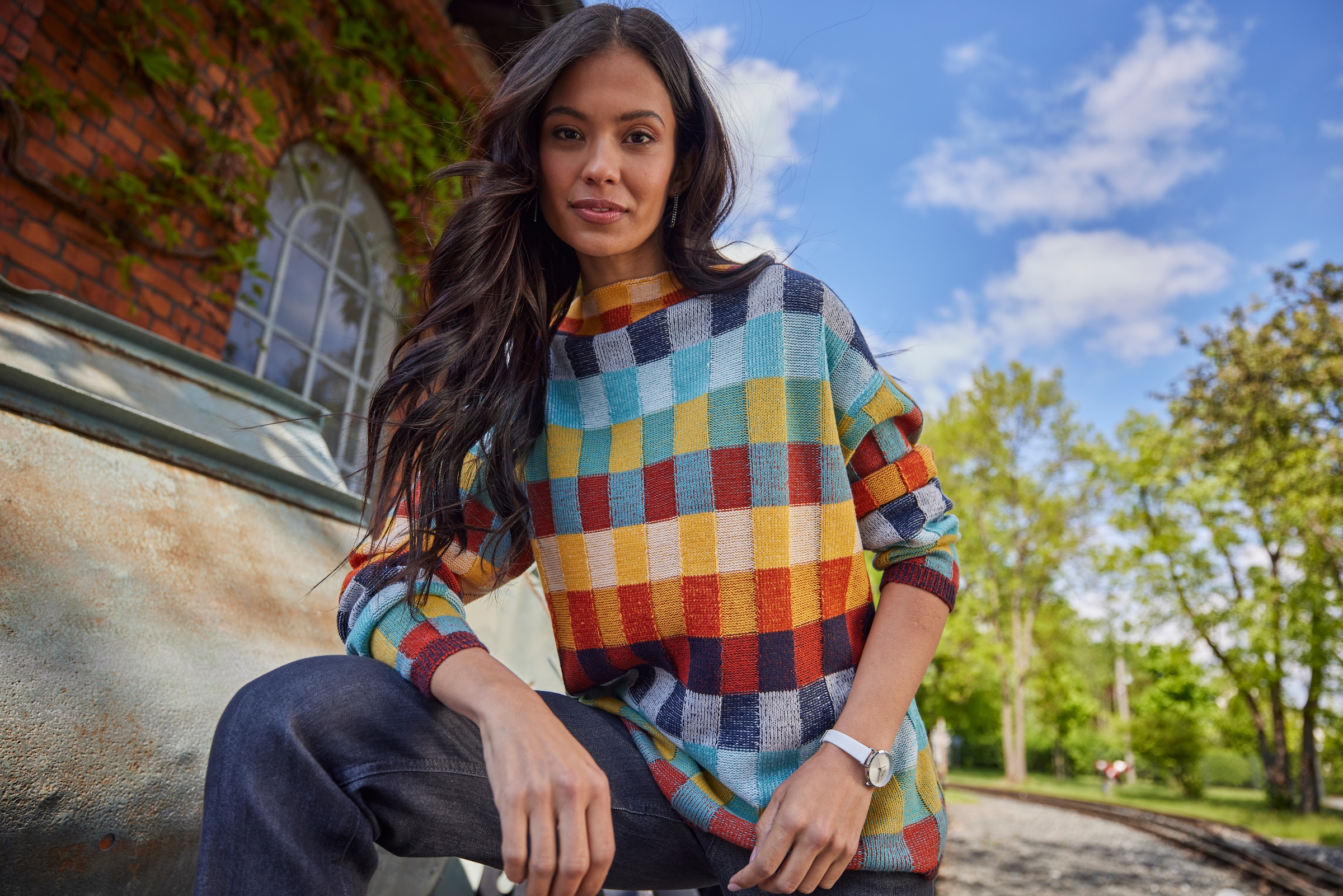 Aniston SELECTED Strickpullover, mit mehrfarbig strukturierten Karomuster - NEUE KOLLEKTION
