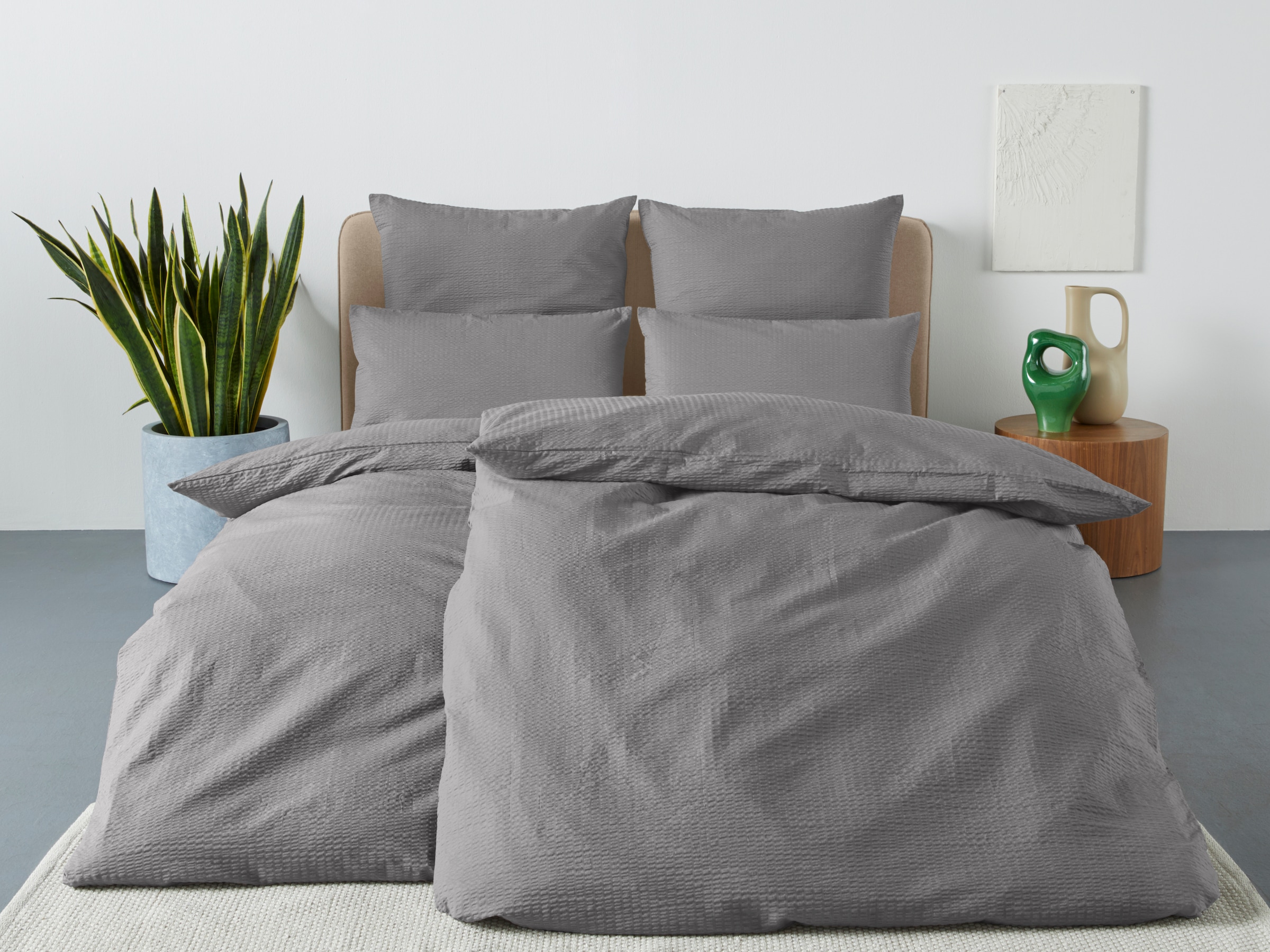 andas Bettwäsche »Sari2 in Gr. 135x200 oder 155x220 cm«, aus Baumwolle, uni Bettwäsche in Seersucker Qualität ideal für Sommer