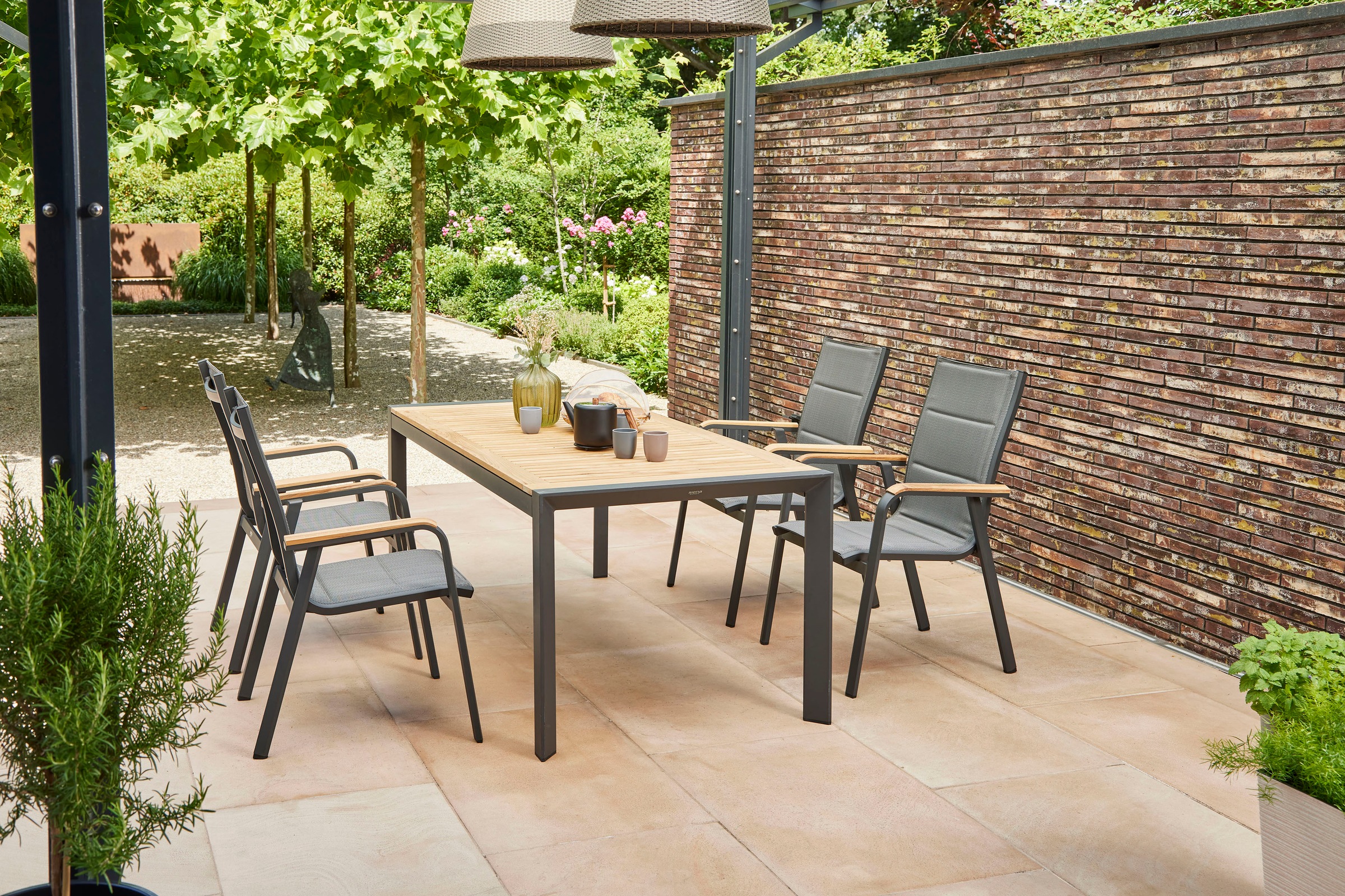 Siena Garden Garten-Essgruppe »Savona / Zurigo«, (Set, 10 tlg.), best. aus 4 Sesseln, 4 Auflagen, 1 Liege und 1 Tisch