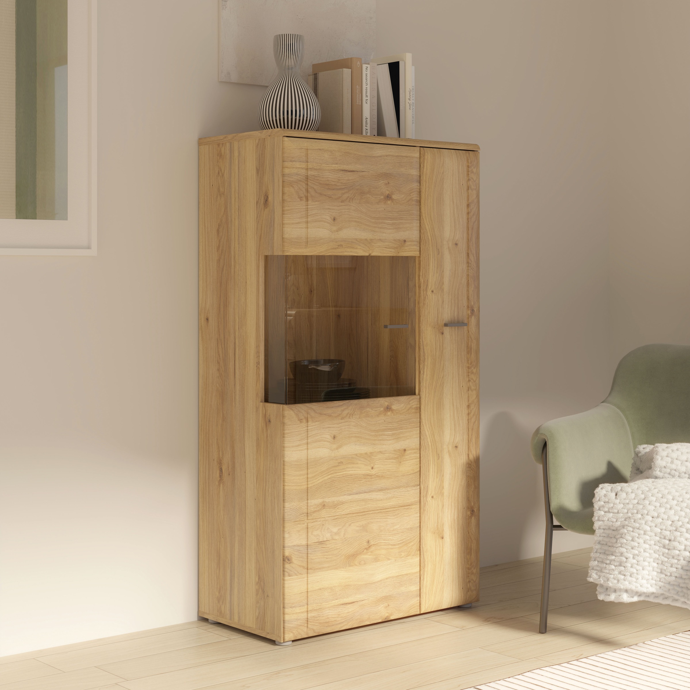 FORTE Vitrine »Akinori«, (B/H/T 75,1/140/41,8 cm), Highboardvitrine, Glastüre, Soft Close, MDF Front