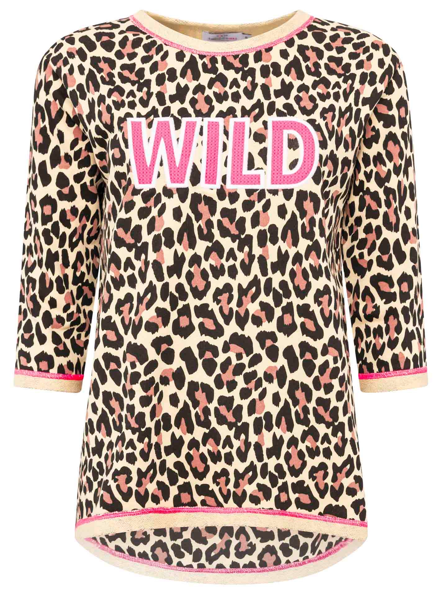 Zwillingsherz 3/4-Arm-Shirt »"Wild"« 3/4 Arm, mit Leomuster und WILD Stickerei