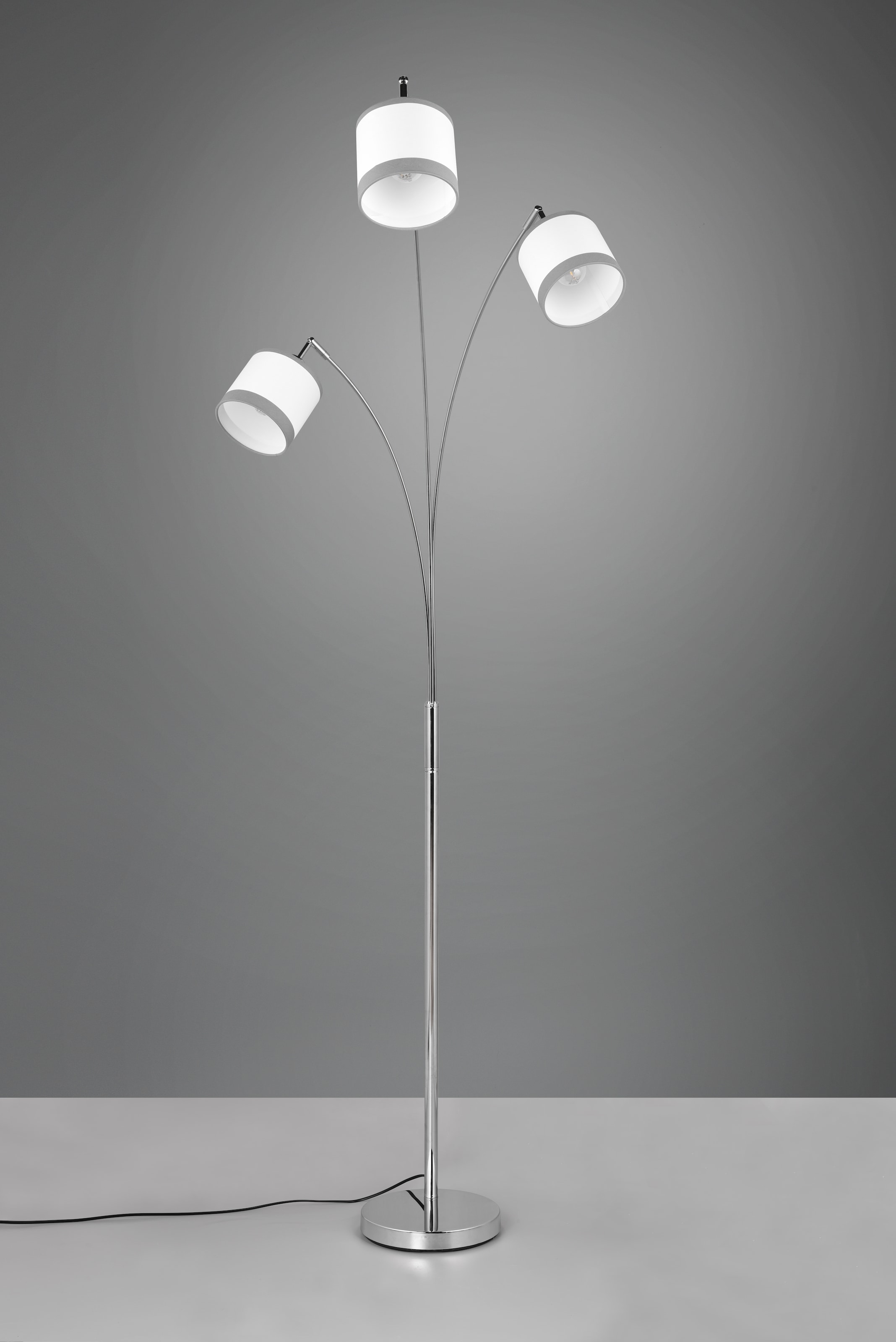 REALITY Leuchten Stehlampe »DAVOS, Stehleuchte 3-flammig exkl 3xE14 max 28W Fußschalter 185cm hoch«, 3 flammig, Leuchtmittel E14 | Leuchtmittel wechselbar, Stehlampe Metall mit 2-farbigen Stoffschirmen Bogenlampe Bogenleuchte