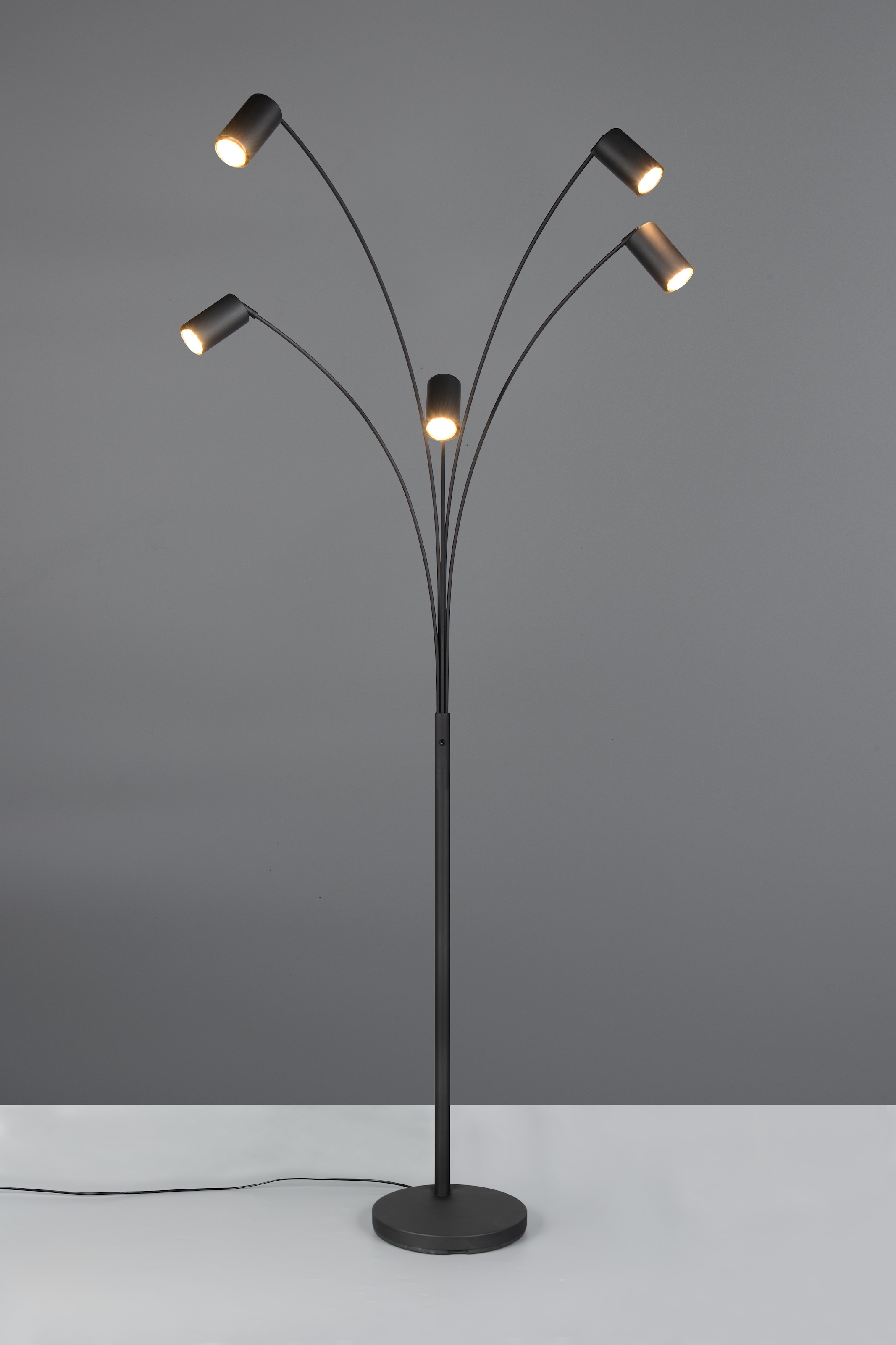 TRIO Leuchten Stehlampe »MARLEY, 5-flammige Bogenleuchte, exkl 5x GU10 max 10W, Kippschalter«, 5 flammig, Leuchtmittel GU10 | Leuchtmittel wechselbar, Höhe 200 cm, Leuchtenarme flexibel verstellbar Leseleuchte Stehleuchte
