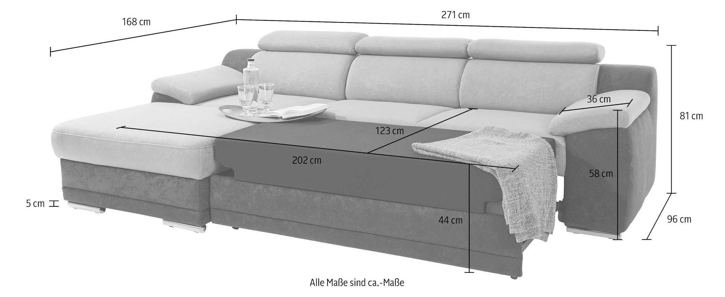 sit&more Ecksofa Xenia L-Form, mit Kopfteilverstellung, wahlweise mit Bettfunktion