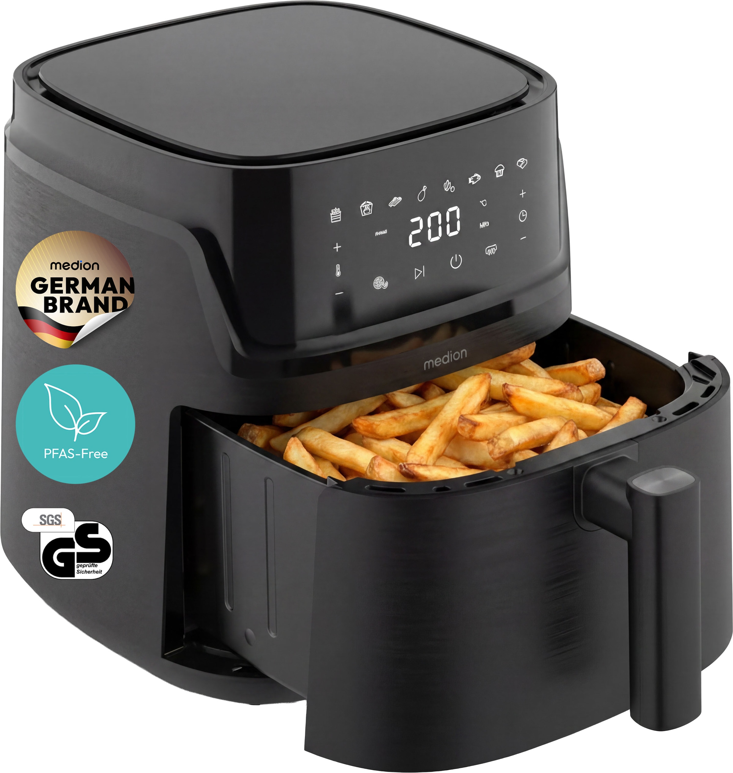 Medion® Heißluftfritteuse »MD 100056« 1650 W Großes 7,2 L Fassungsvermögen,PFAS‑frei