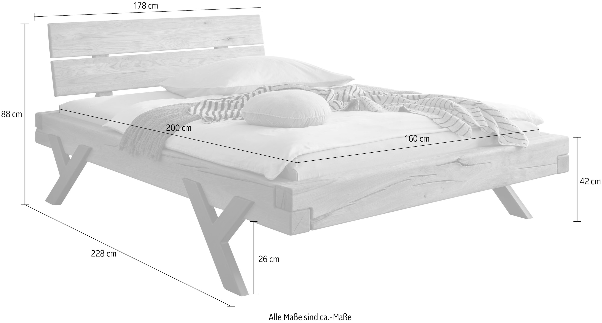 Home affaire Massivholzbett »Ultima«, aus Holz in Balken-Optik mit Y-Bein aus Metall