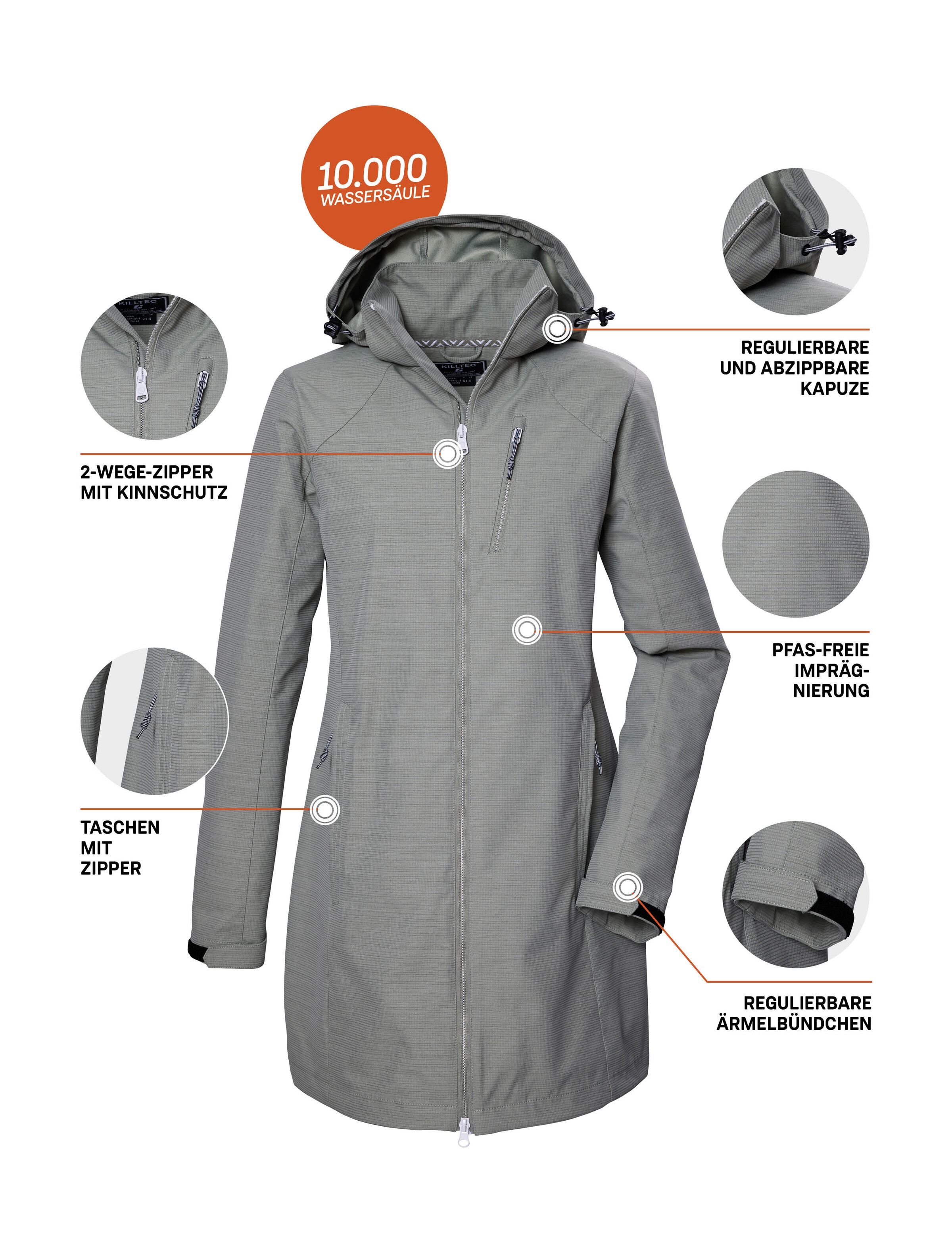Killtec Softshellparka »KOS 57 WMN SFTSHLL PRK«, Wasserabweisender, atmungsaktiver Parka mit abnehmbarer Kapuze