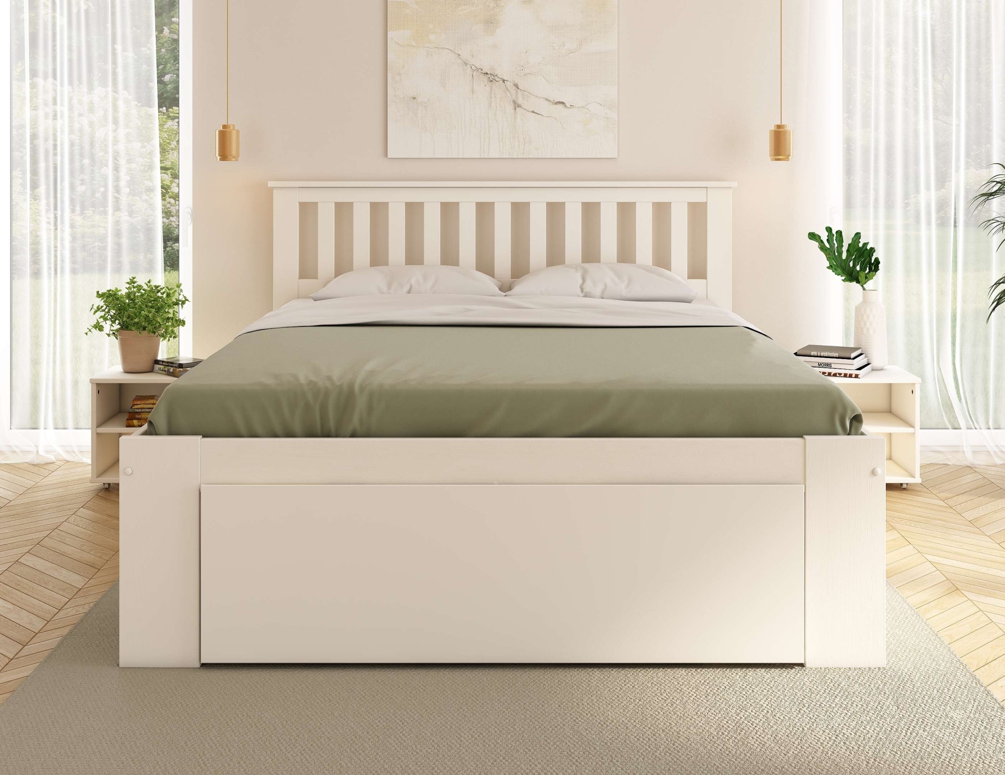 OTTO home Massivholzbett »Kallvin, maximaler Stauraum, 3 Bettkästen, Nachtschränke ausziehbar« inklusive Lattenrost, ideal fürs Jugendzimmer und kleine Räume, FSC®