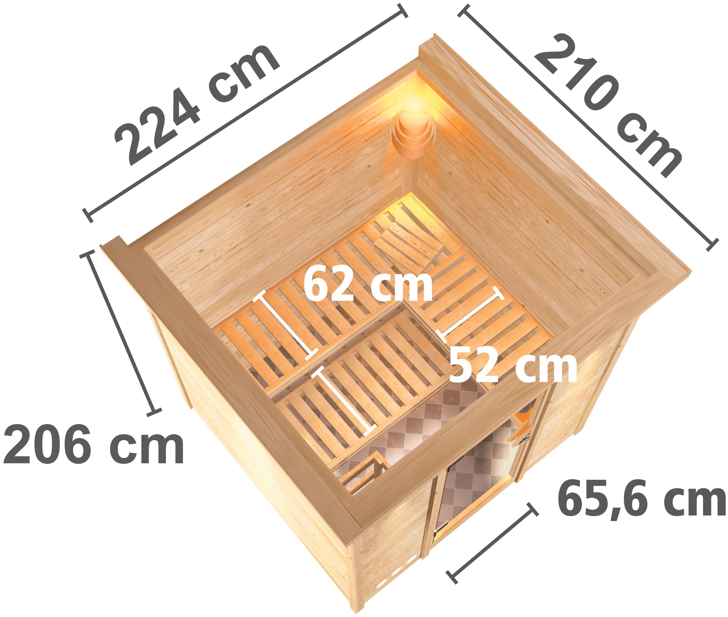 Karibu Sauna »Menja«, 9-kW-Ofen mit integrierter Steuerung