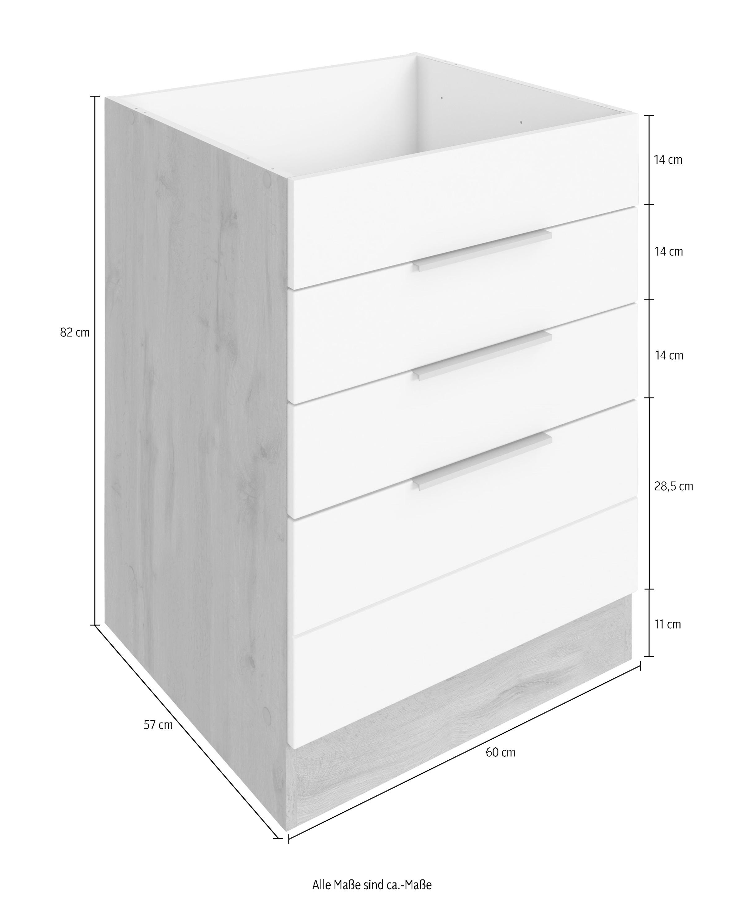 KOCHSTATION Kochfeldumbauschrank »KS-Luhe« 60 cm breit, hochwertige MDF-Fronten mit waagerechter Lisene